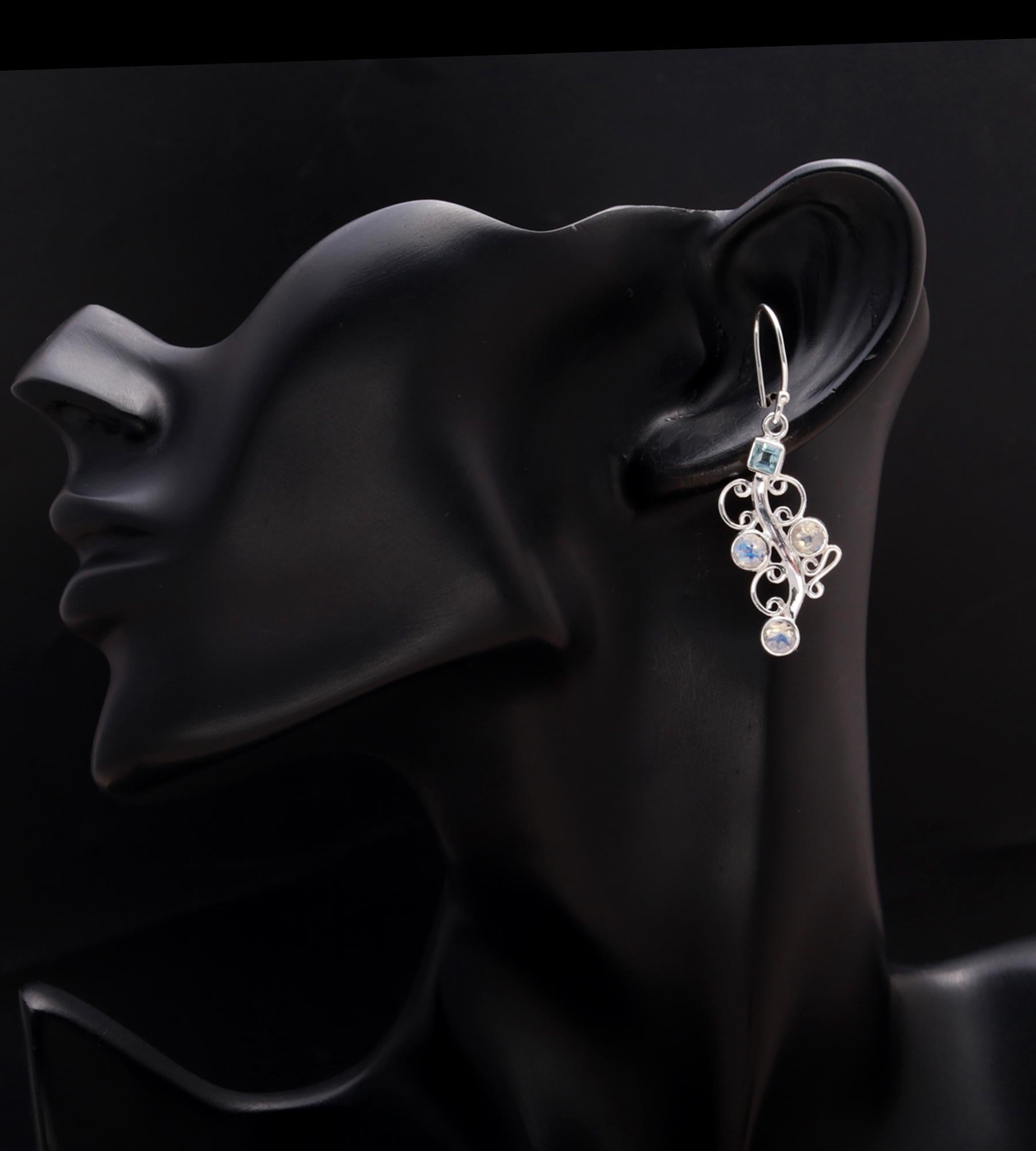 925 Silver Gemstone Filigree Dangle Earrings