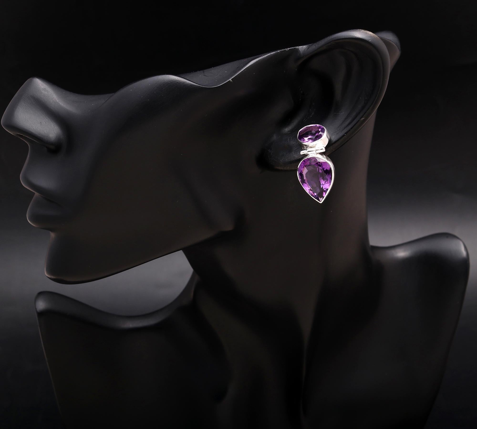 925 Silver Double Amethyst Drop Earrings