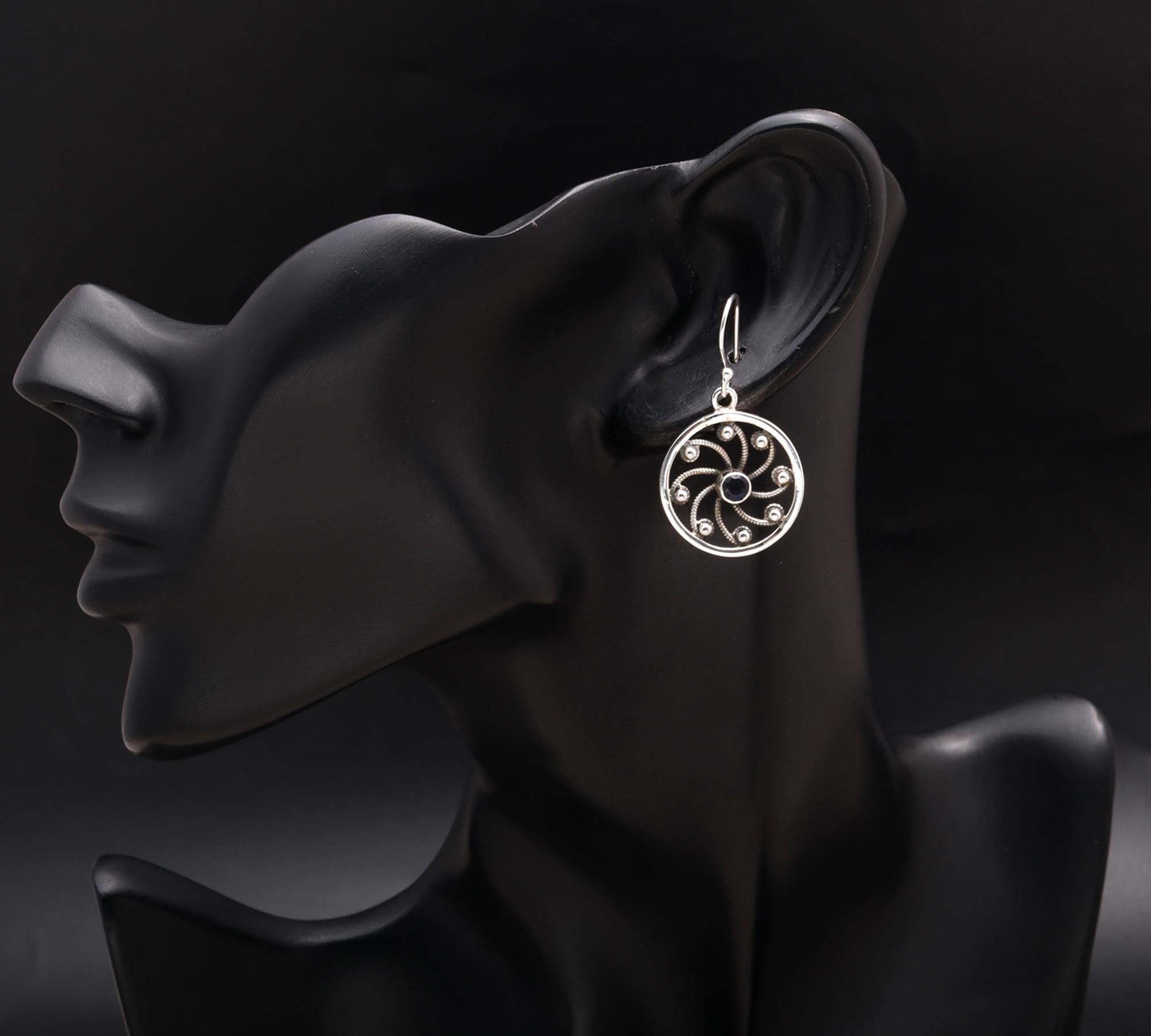 925 Silver Round Filigree Amethyst Dangle Earrings