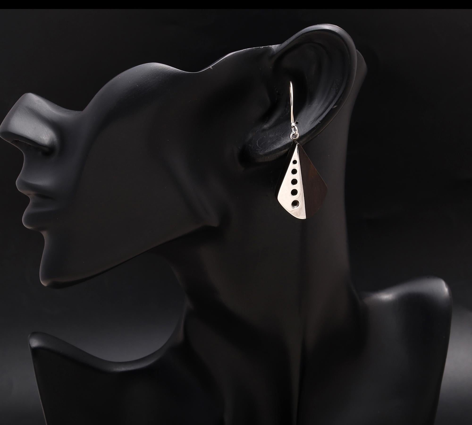 925 Silver Black Wood Dangle Earrings