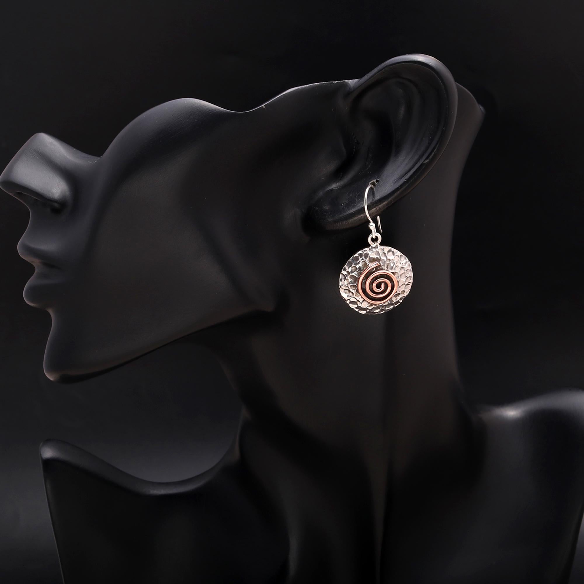 925 Silver Textured Spiral Dangle Earrings