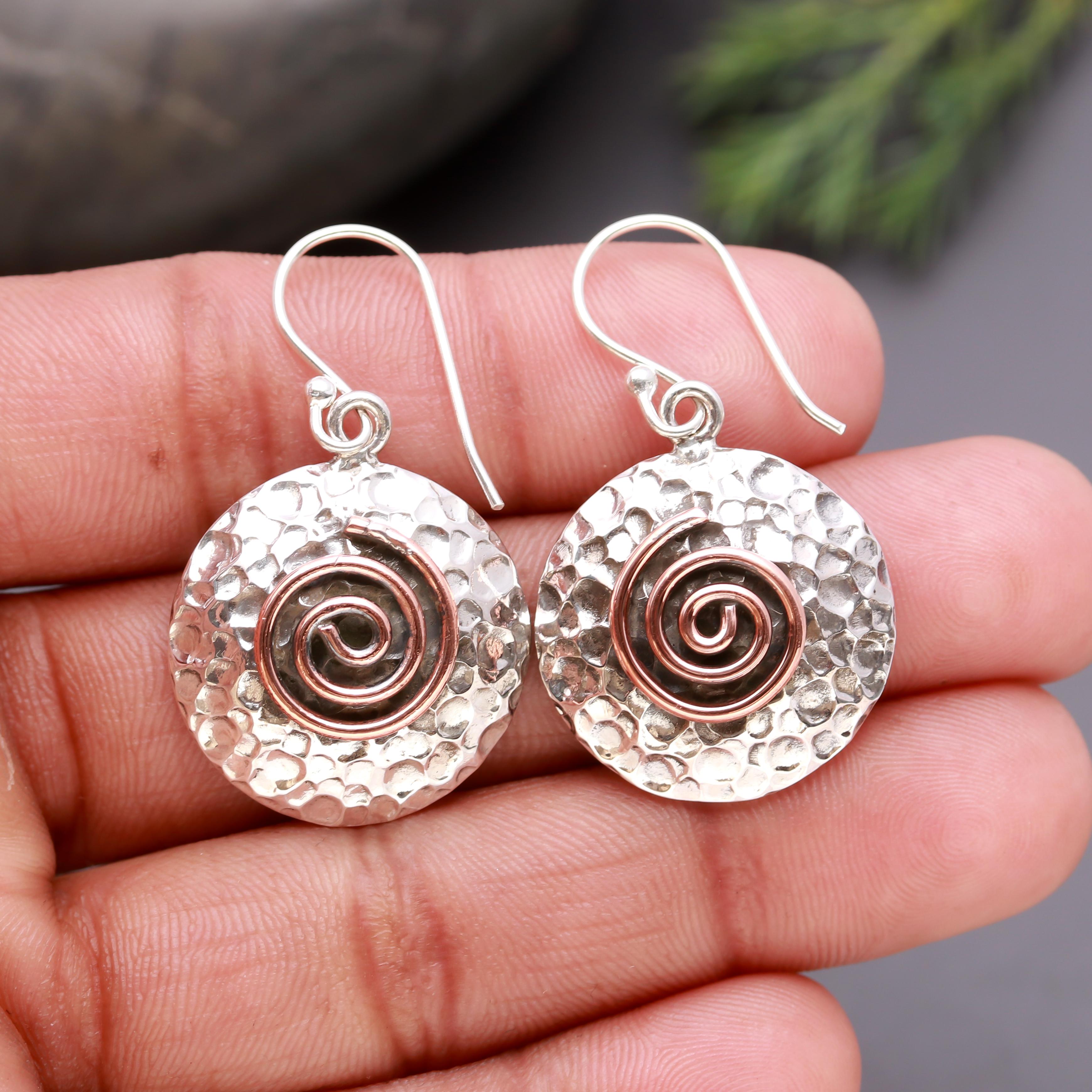 925 Silver Textured Spiral Dangle Earrings