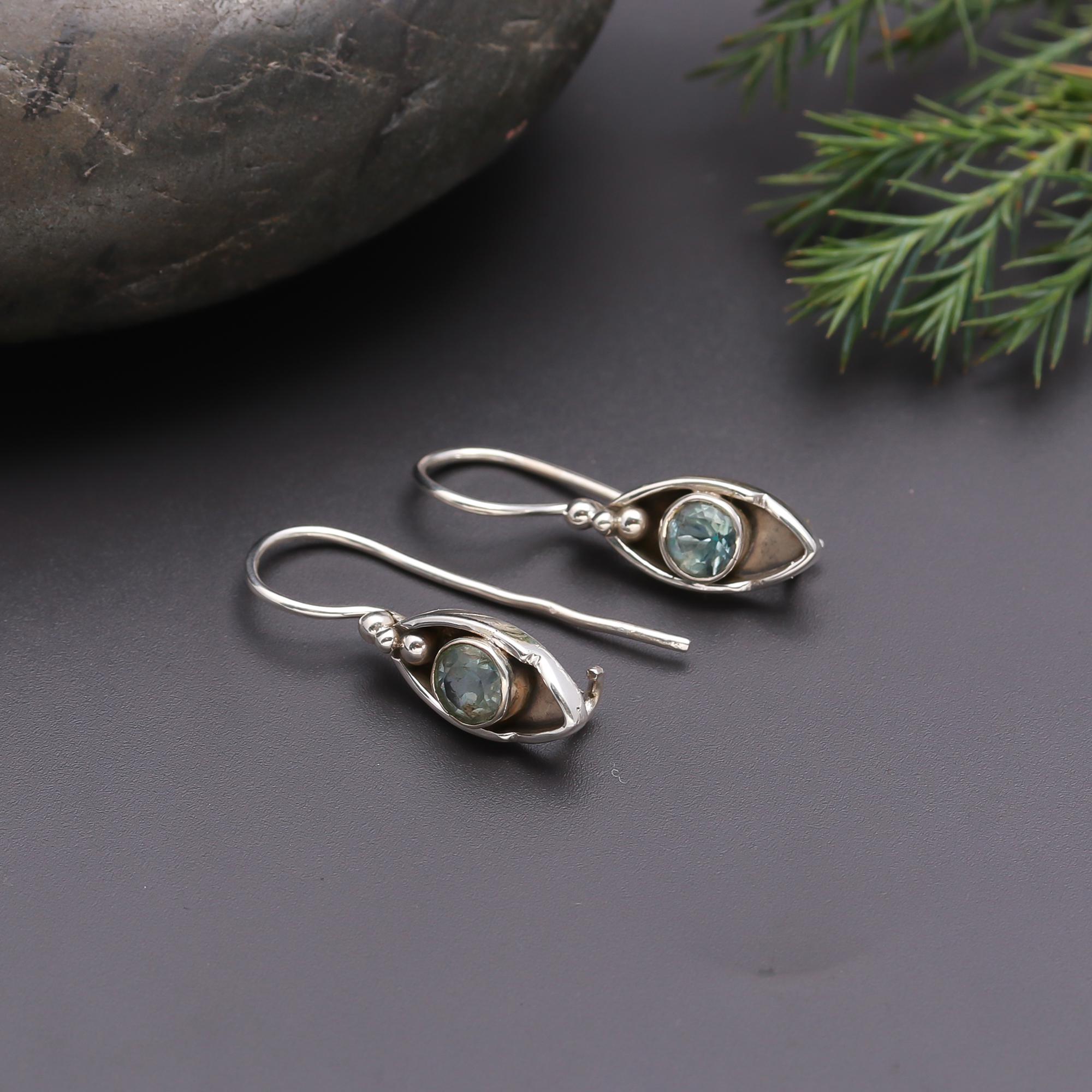 925 Silver Aquamarine Dangle Earrings