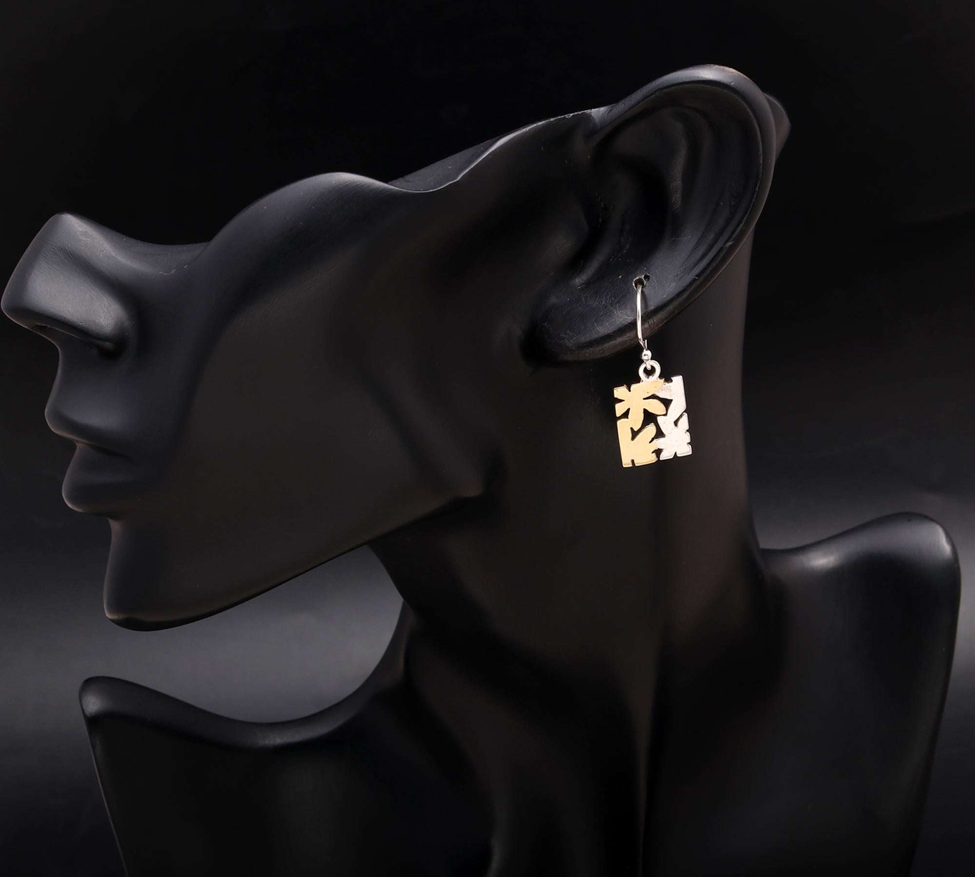 925 Silver Two-Tone Dangle Earrings