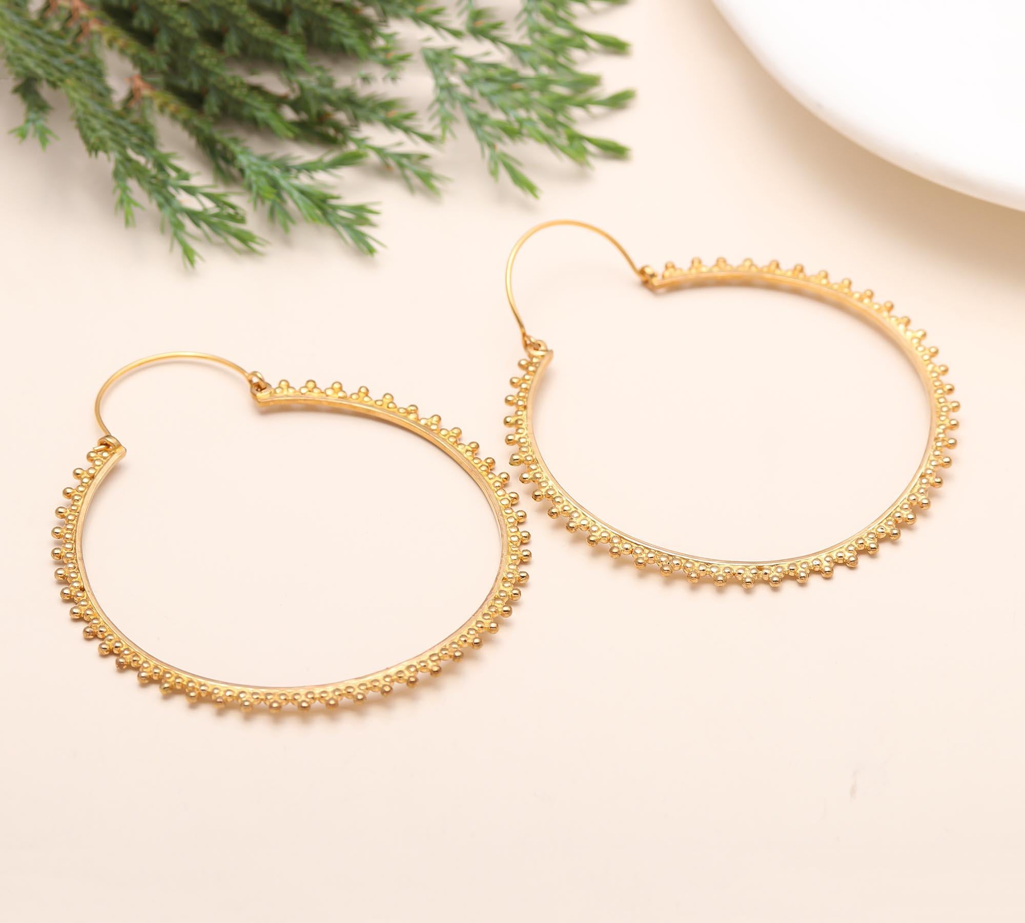 925 Silver Beaded Hoop Earrings