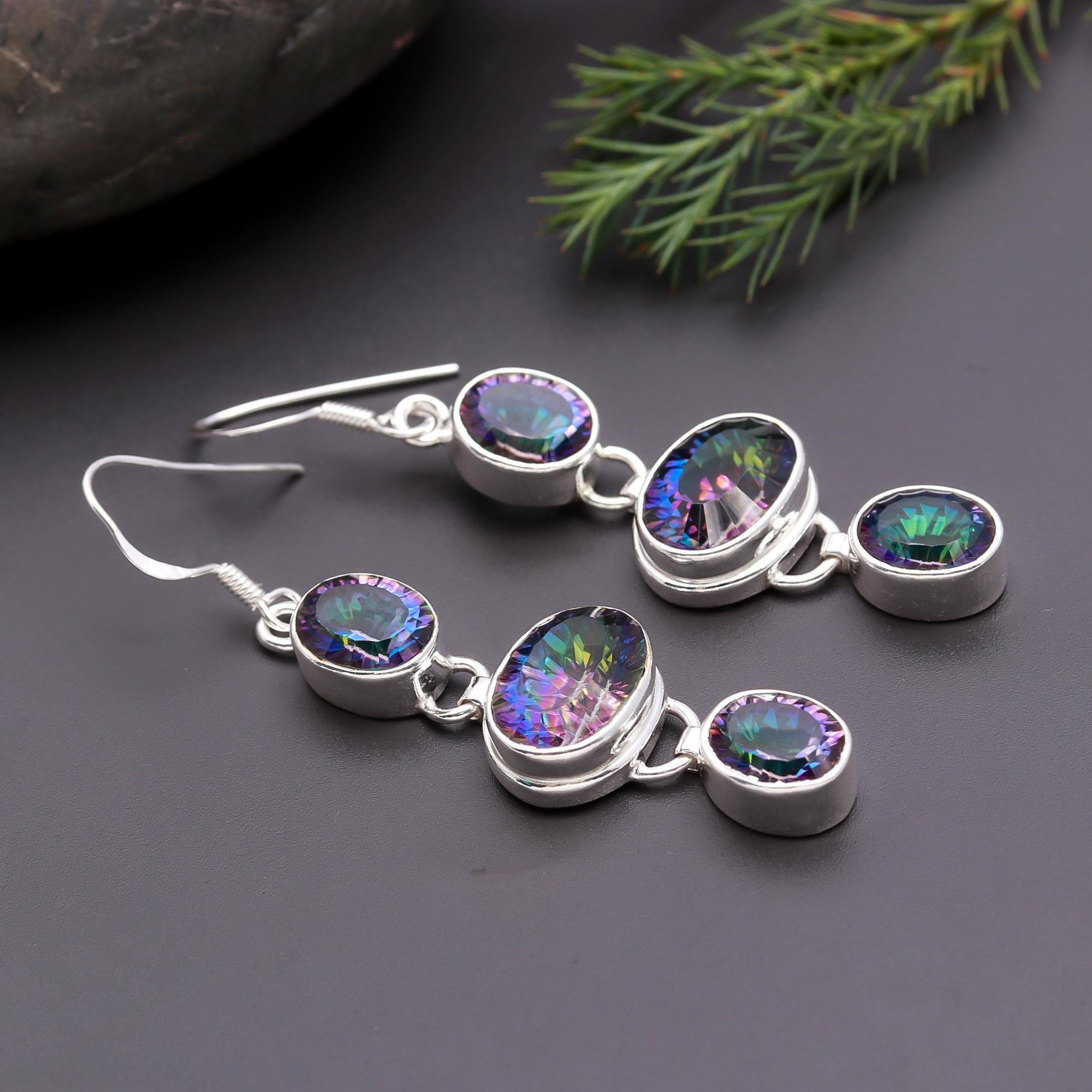 925 Silver Mystic Topaz Multi-Stone Dangle Earrings