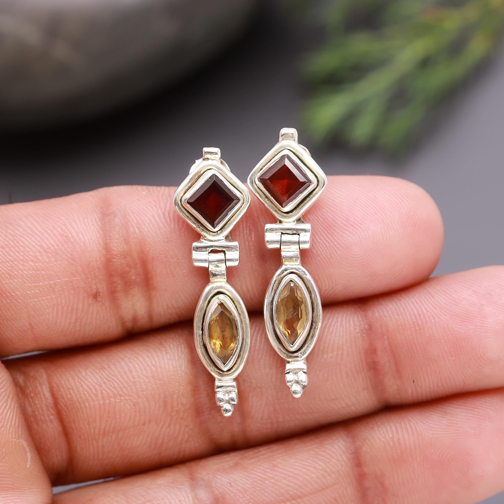 925 Silver Dual-Stone Drop Earrings