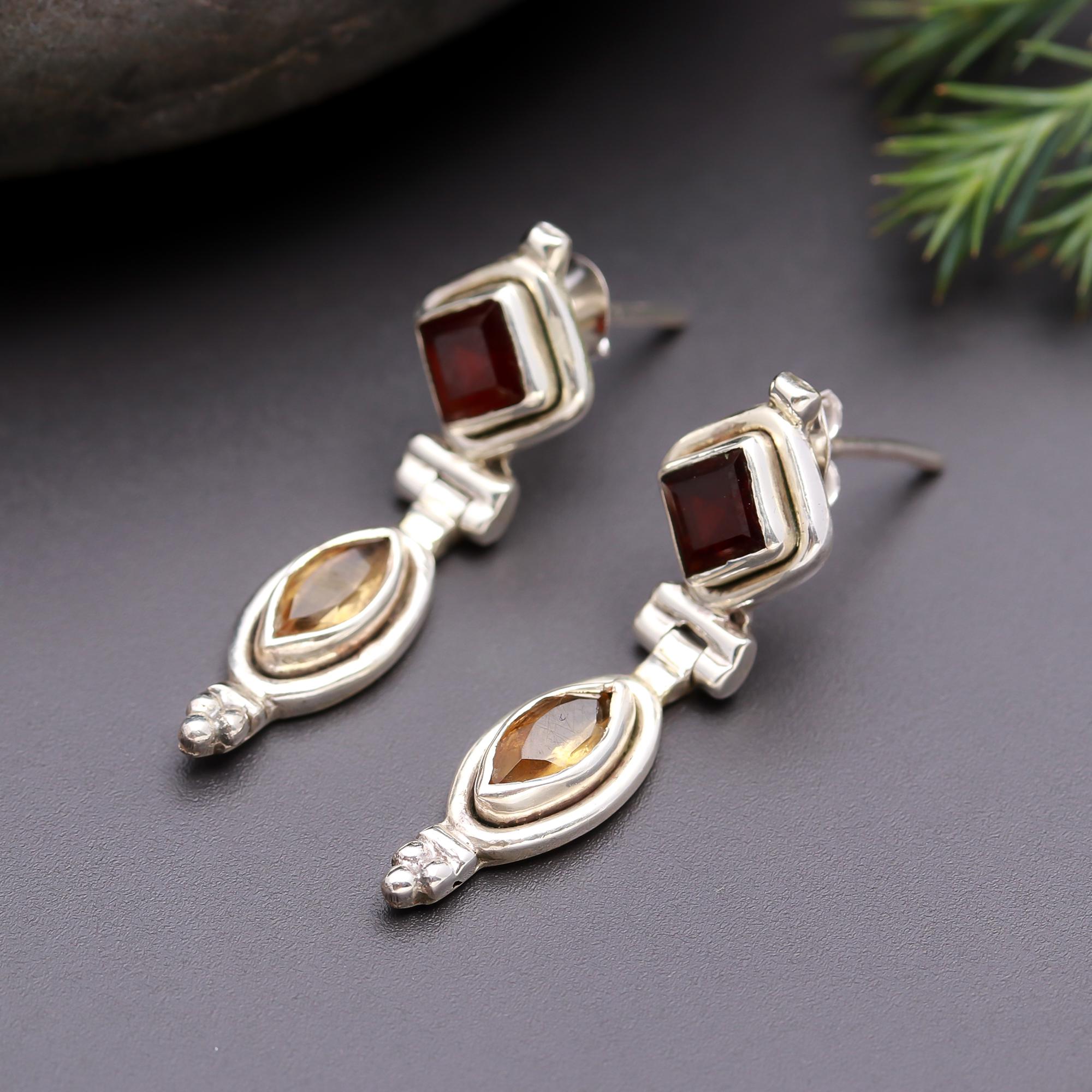 925 Silver Dual-Stone Drop Earrings