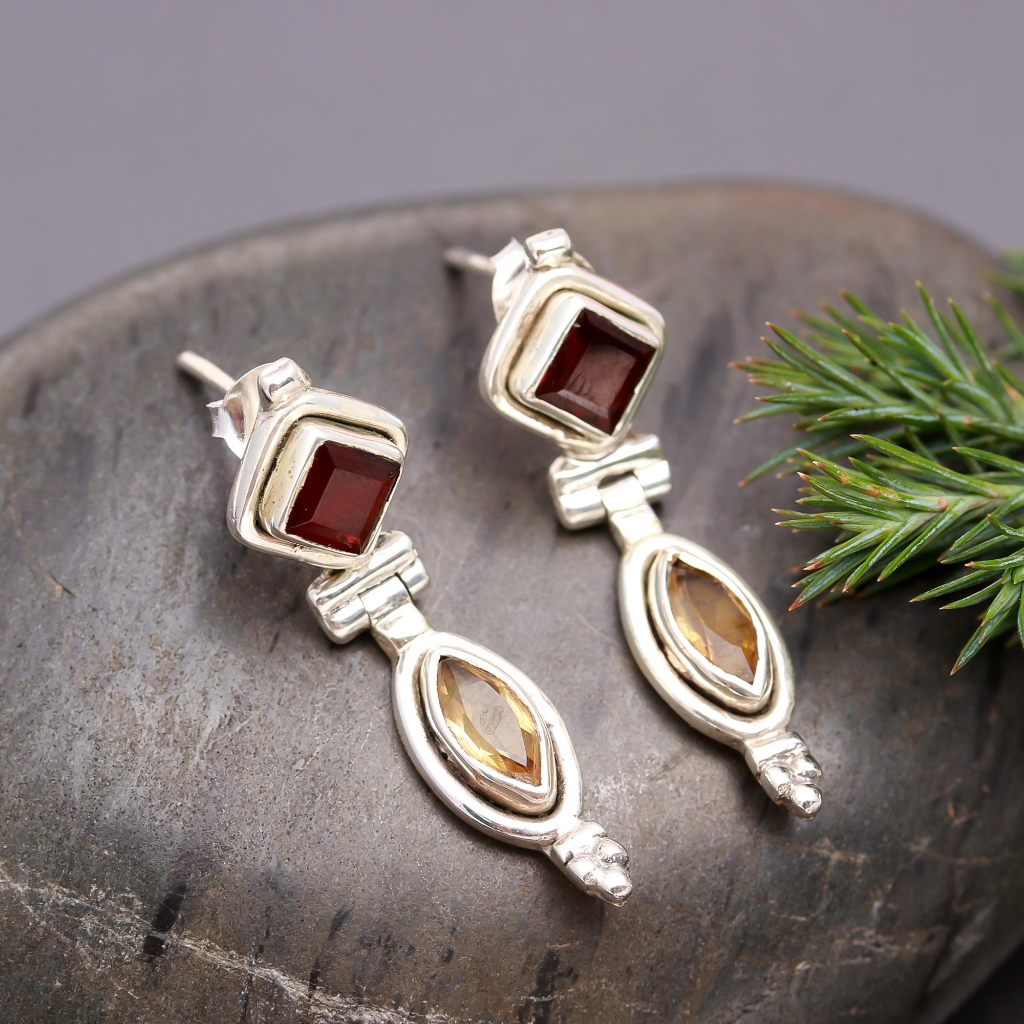 925 Silver Dual-Stone Drop Earrings