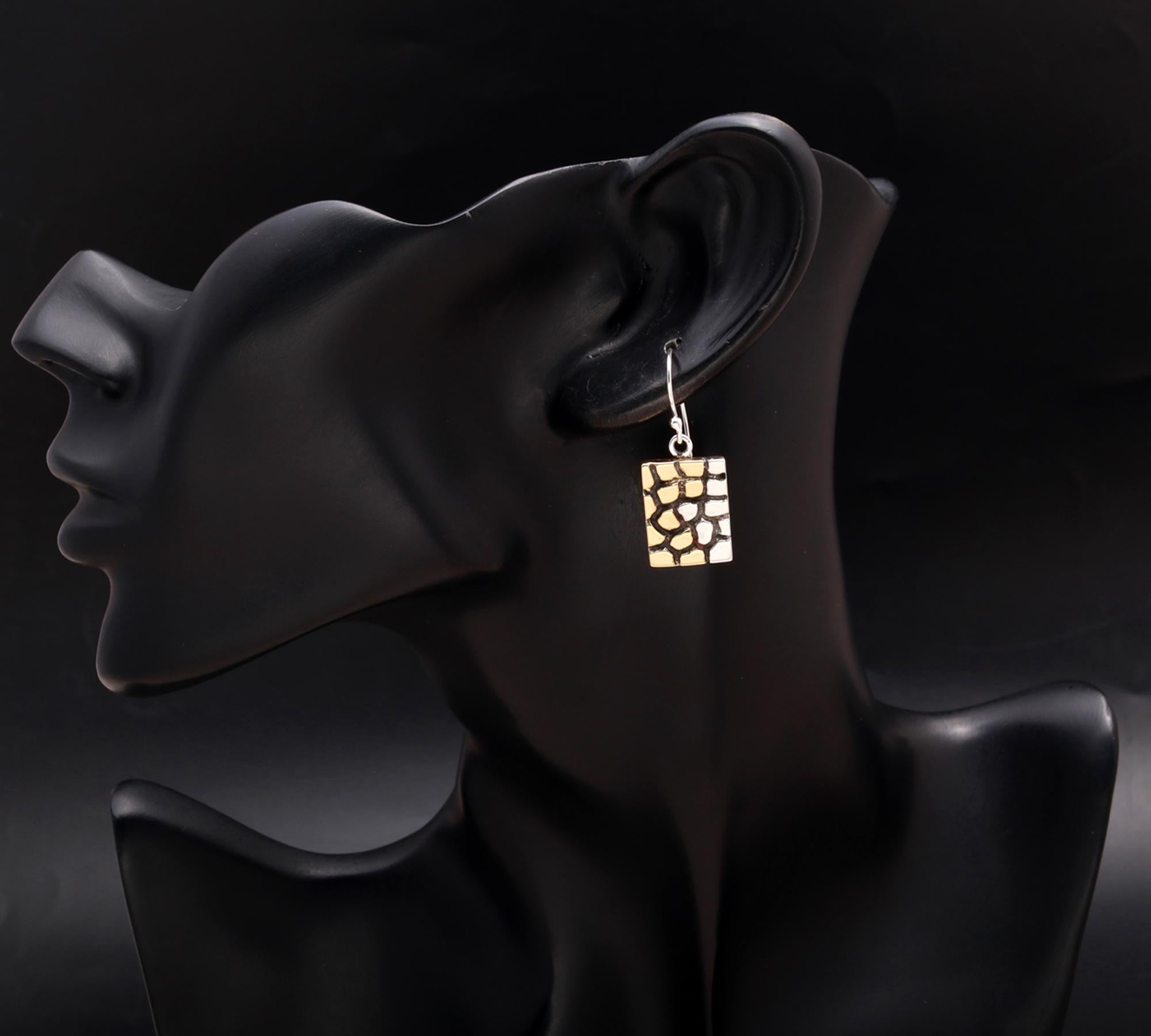 925 Silver Mosaic Pattern Rectangle Dangle Earrings