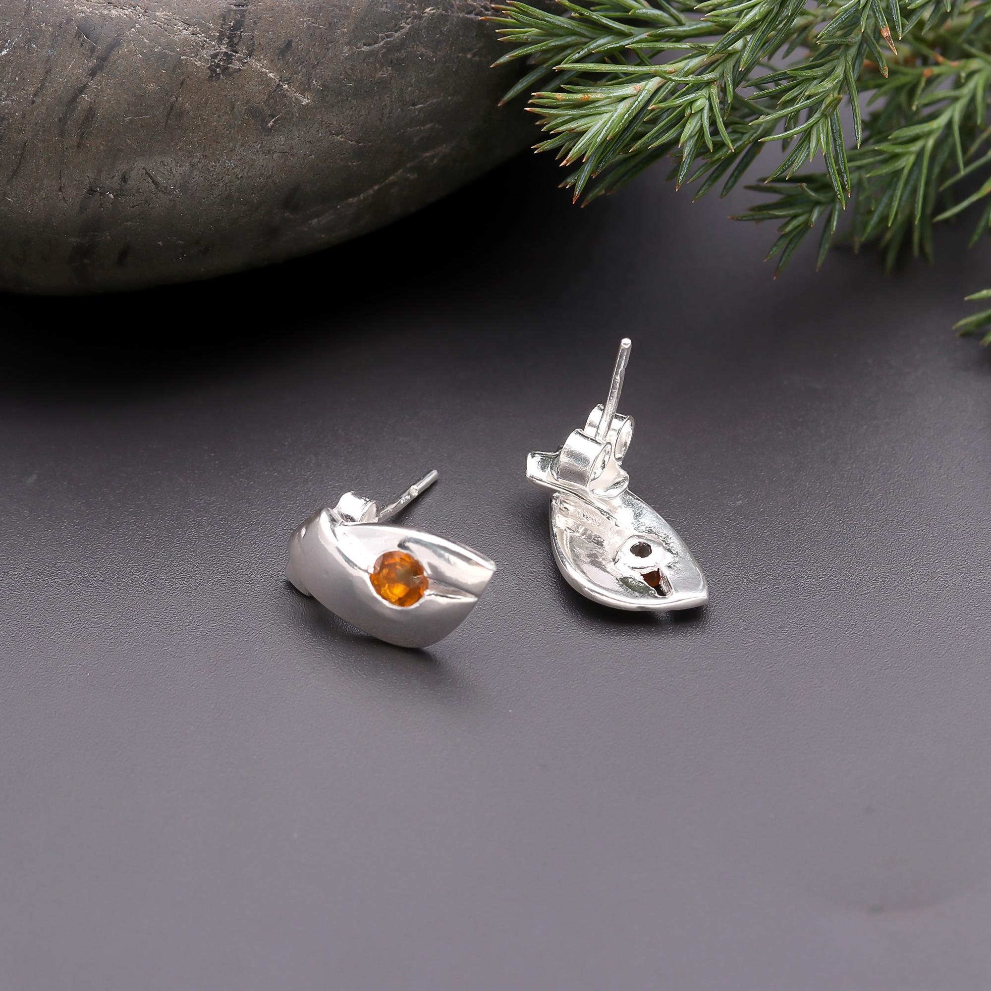 925 Silver Citrine Stud Earrings