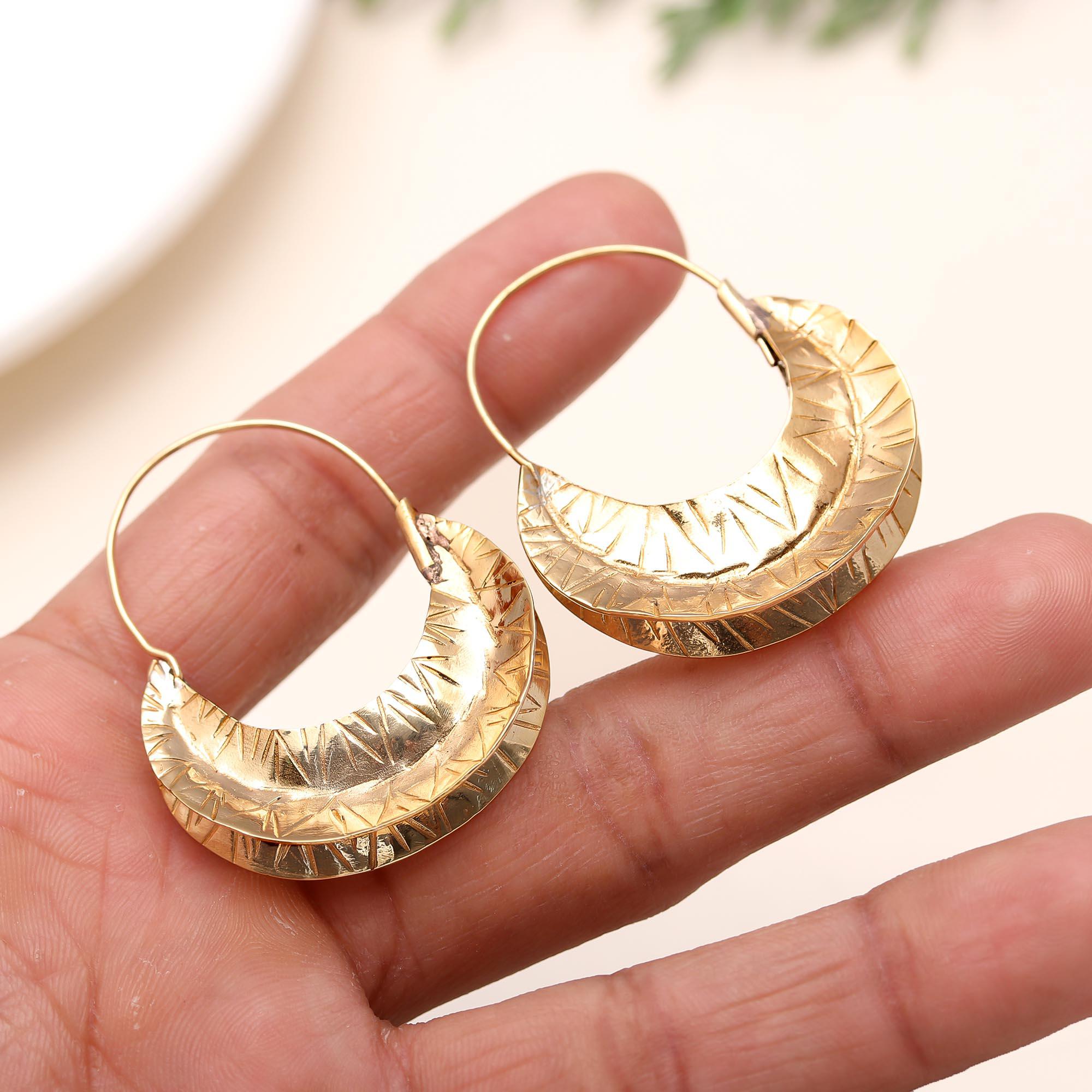 Textured Bali Hoop Earrings in Brass Hypoallergenic