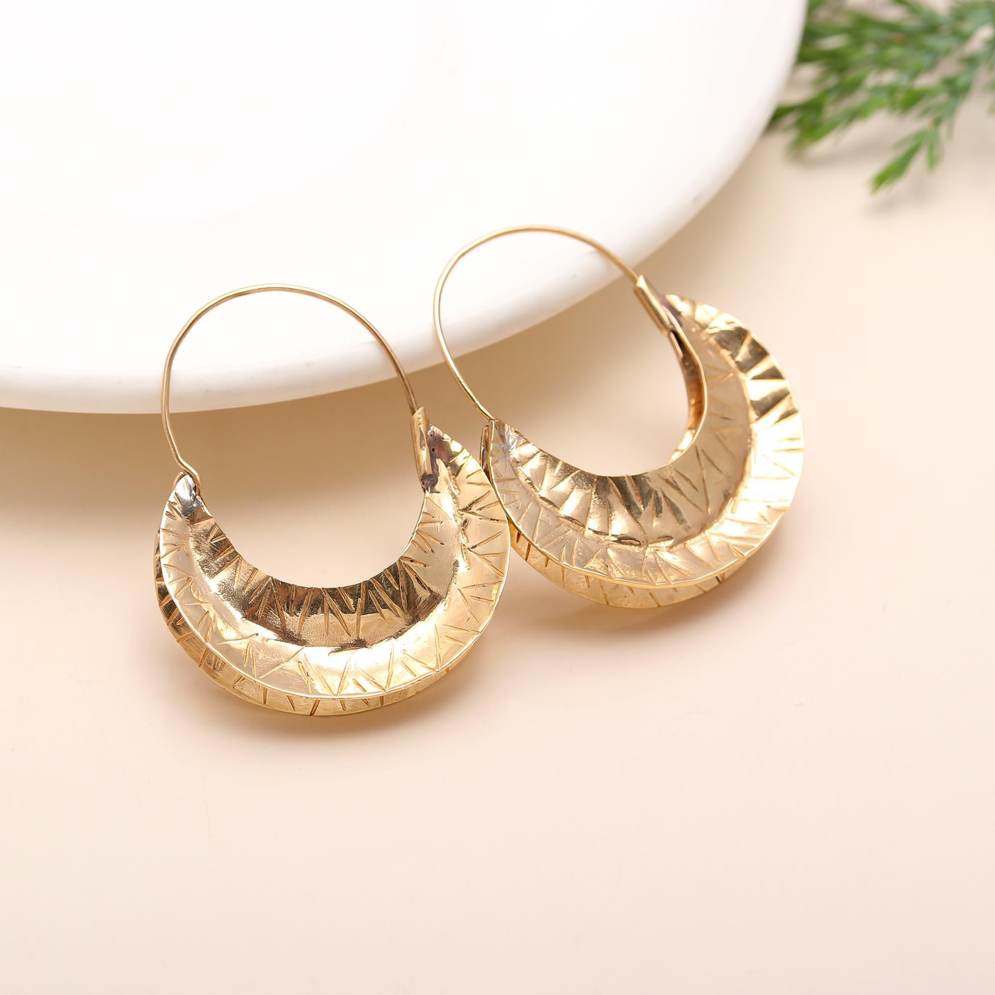 Textured Bali Hoop Earrings in Brass Hypoallergenic
