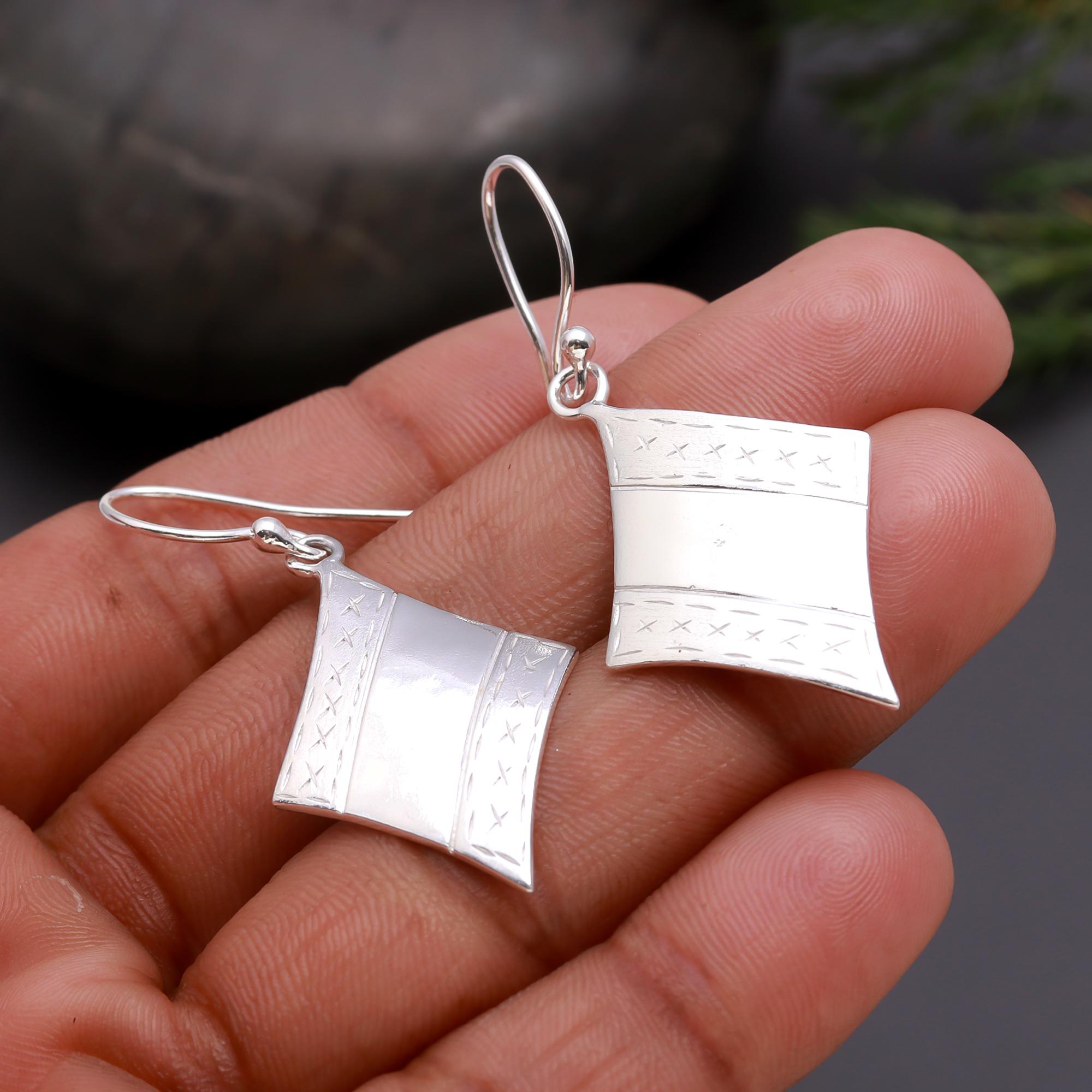 925 Silver Curved Dangle Earrings