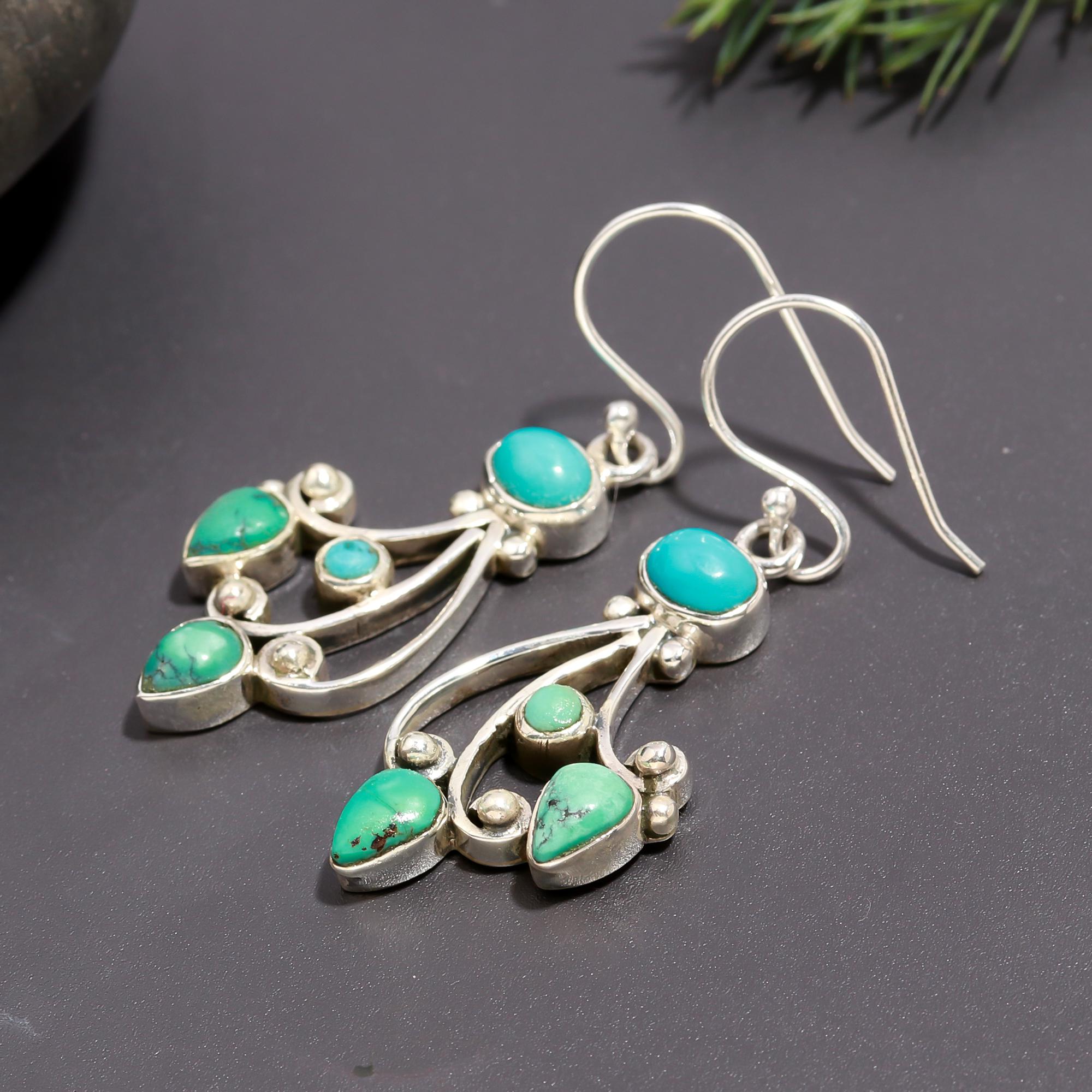 925 Silver Multi Turquoise Dangle Earrings