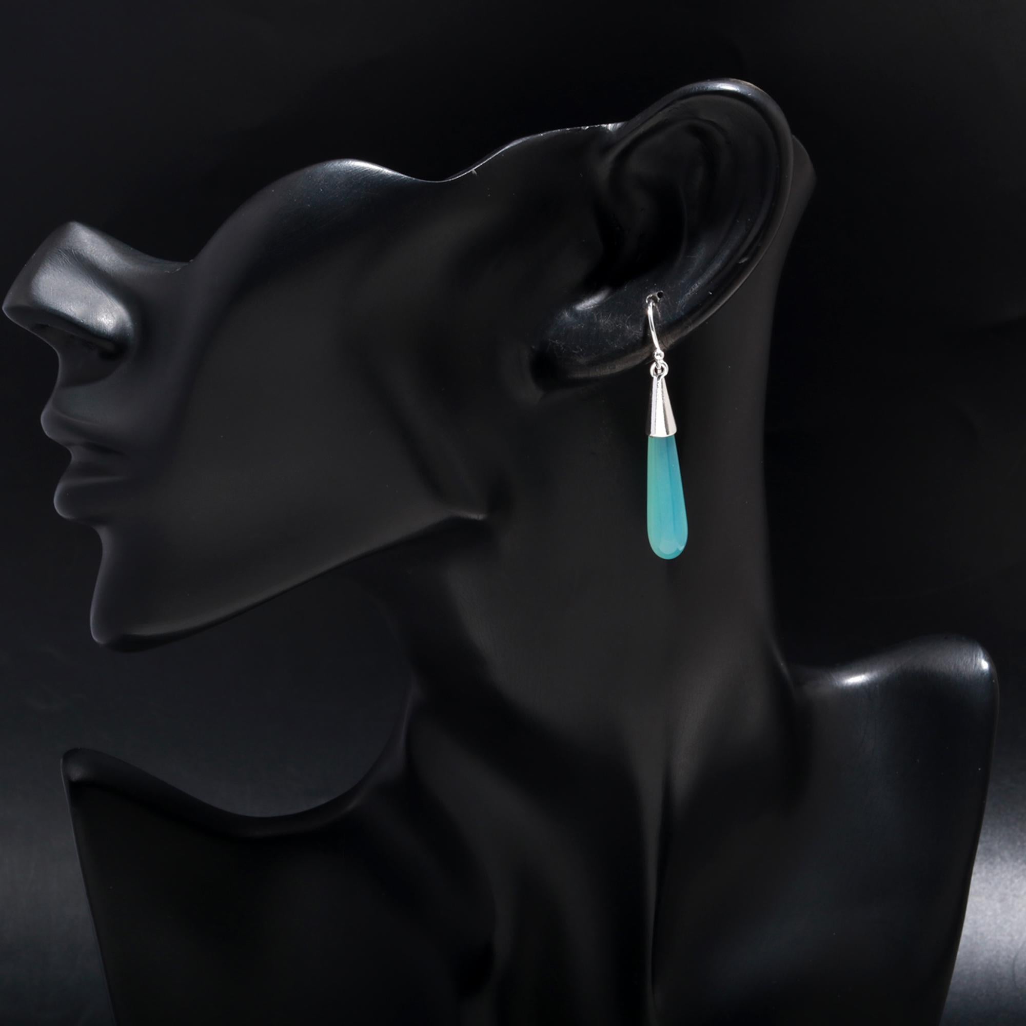 925 Silver Blue Green Chalcedony Teardrop Dangle Earrings