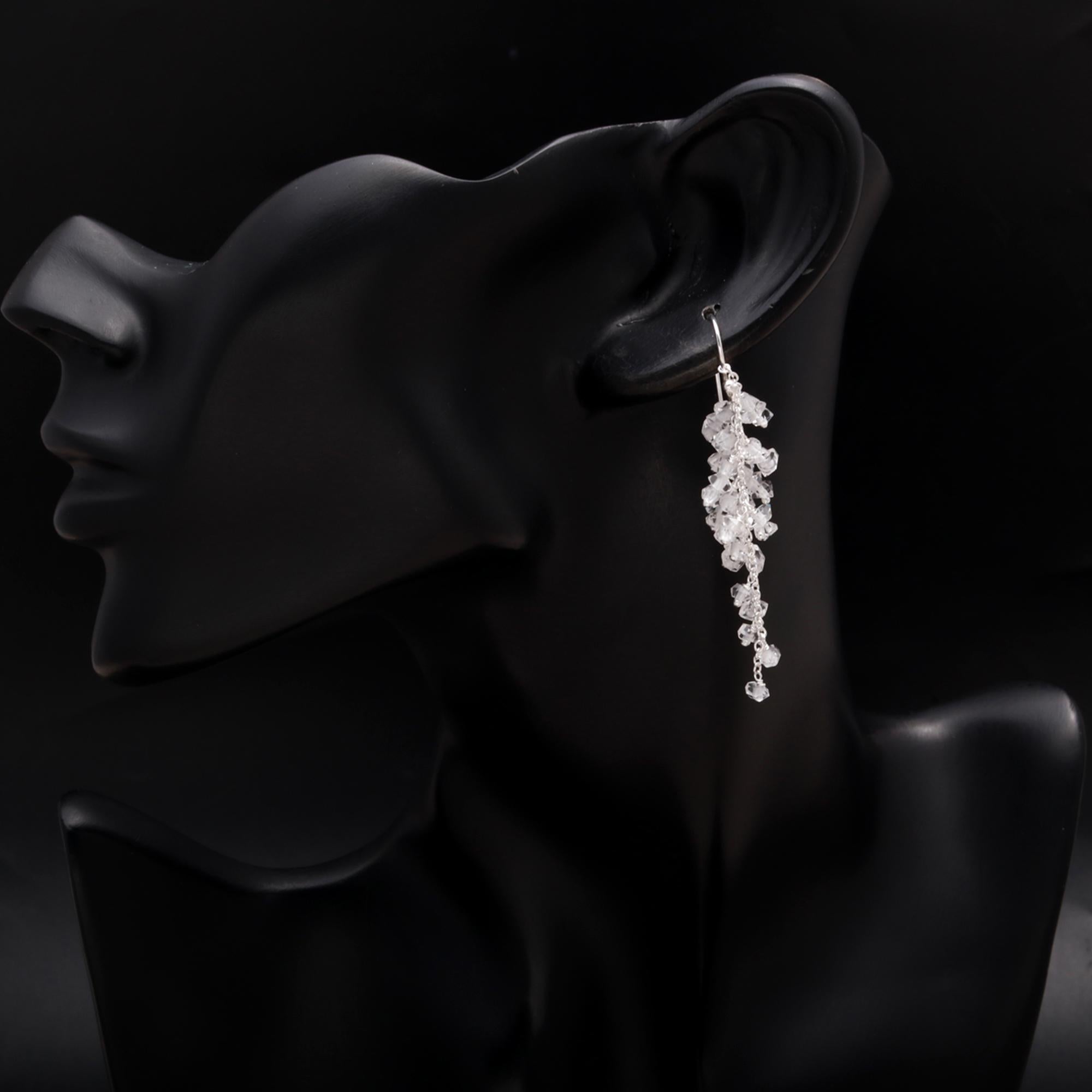 925 Silver Crystal Quartz Cluster Dangle Earrings