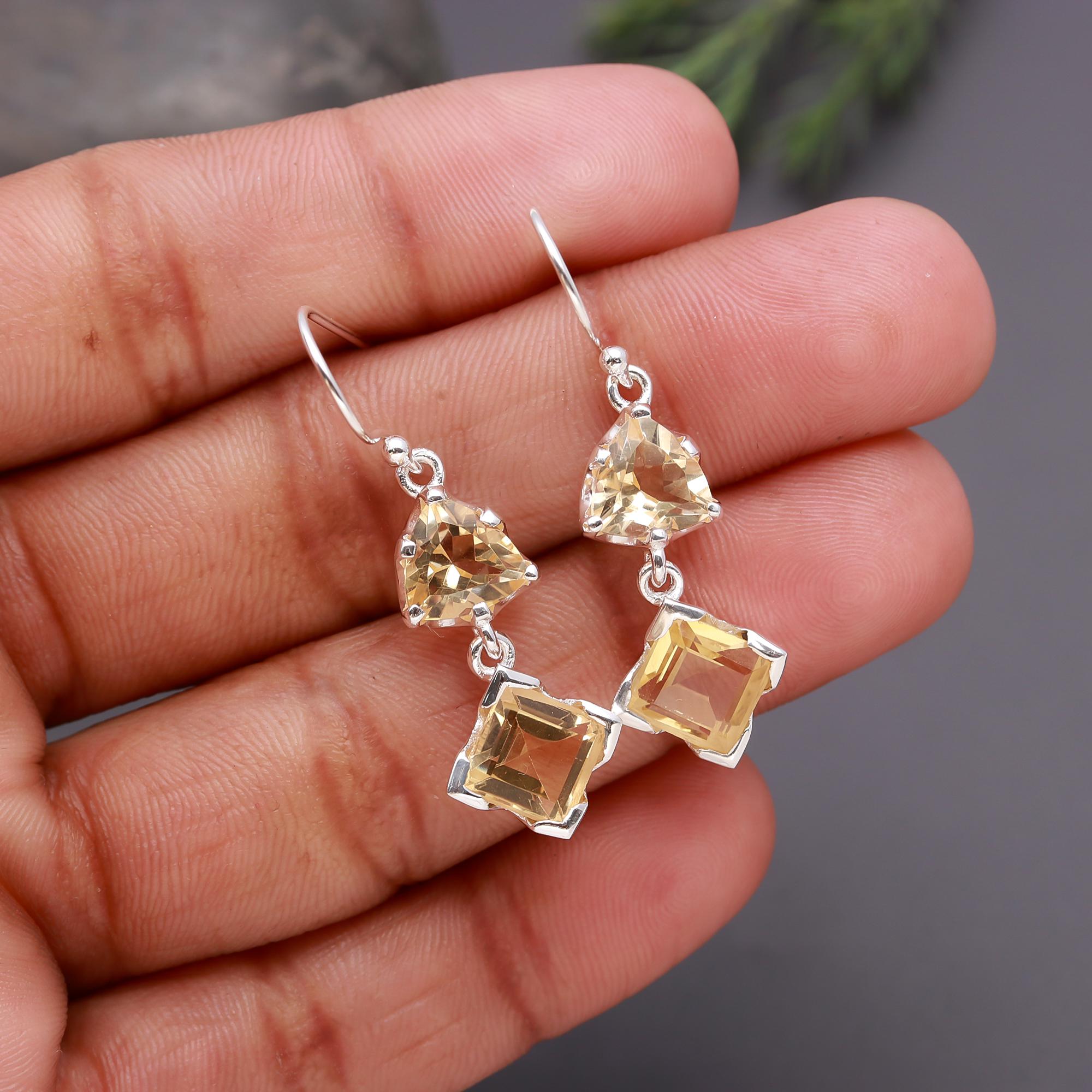 925 Silver Citrine Dangle Earrings