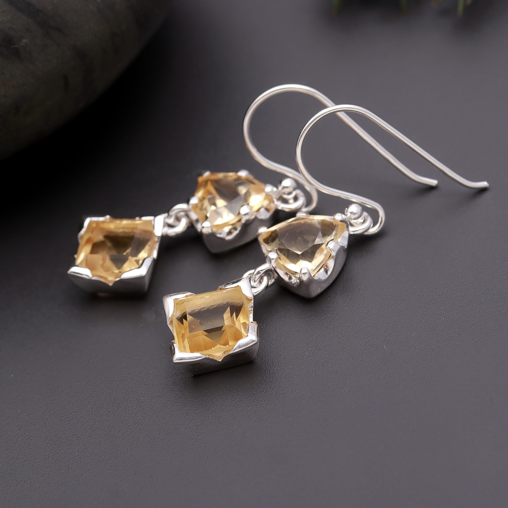 925 Silver Citrine Dangle Earrings