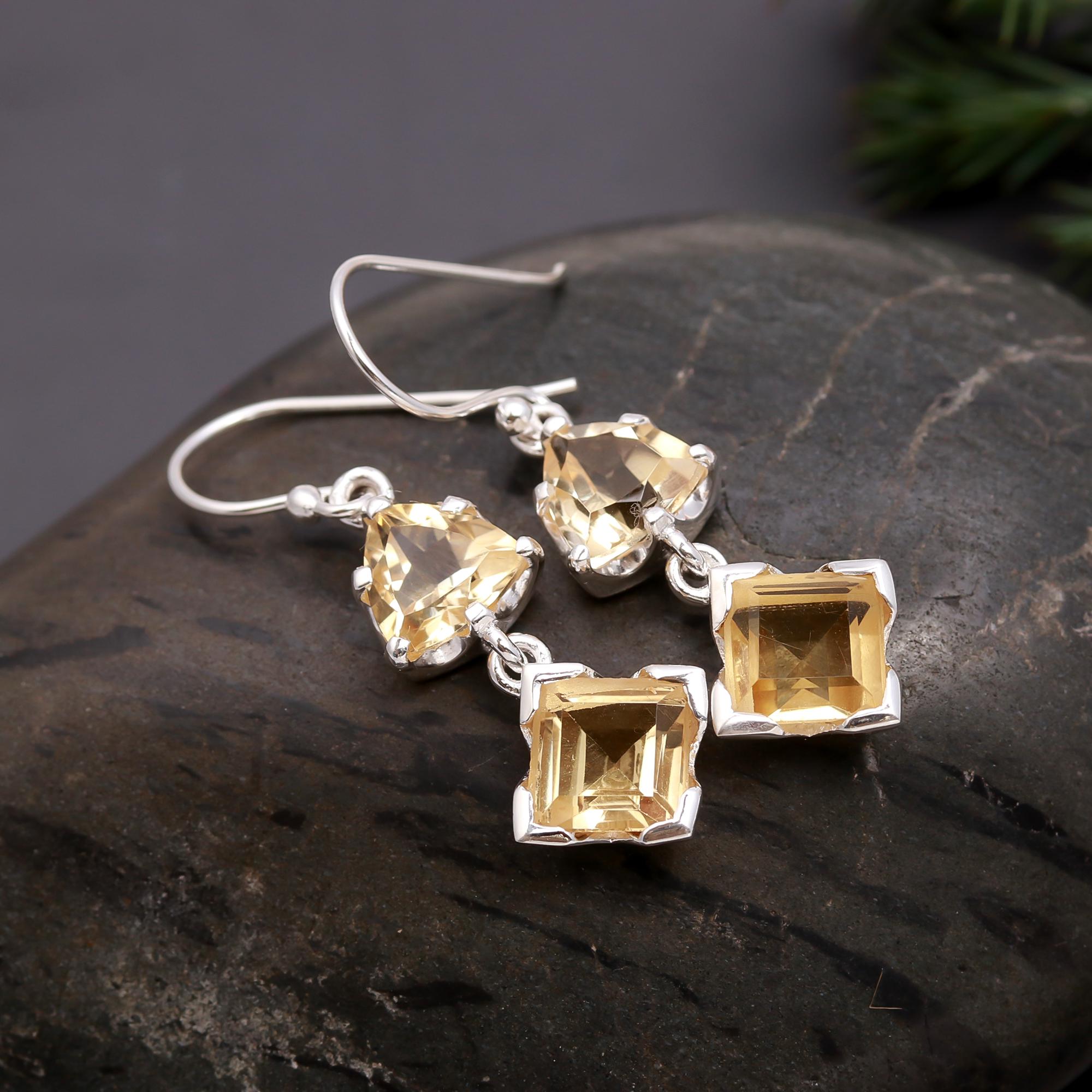 925 Silver Citrine Dangle Earrings