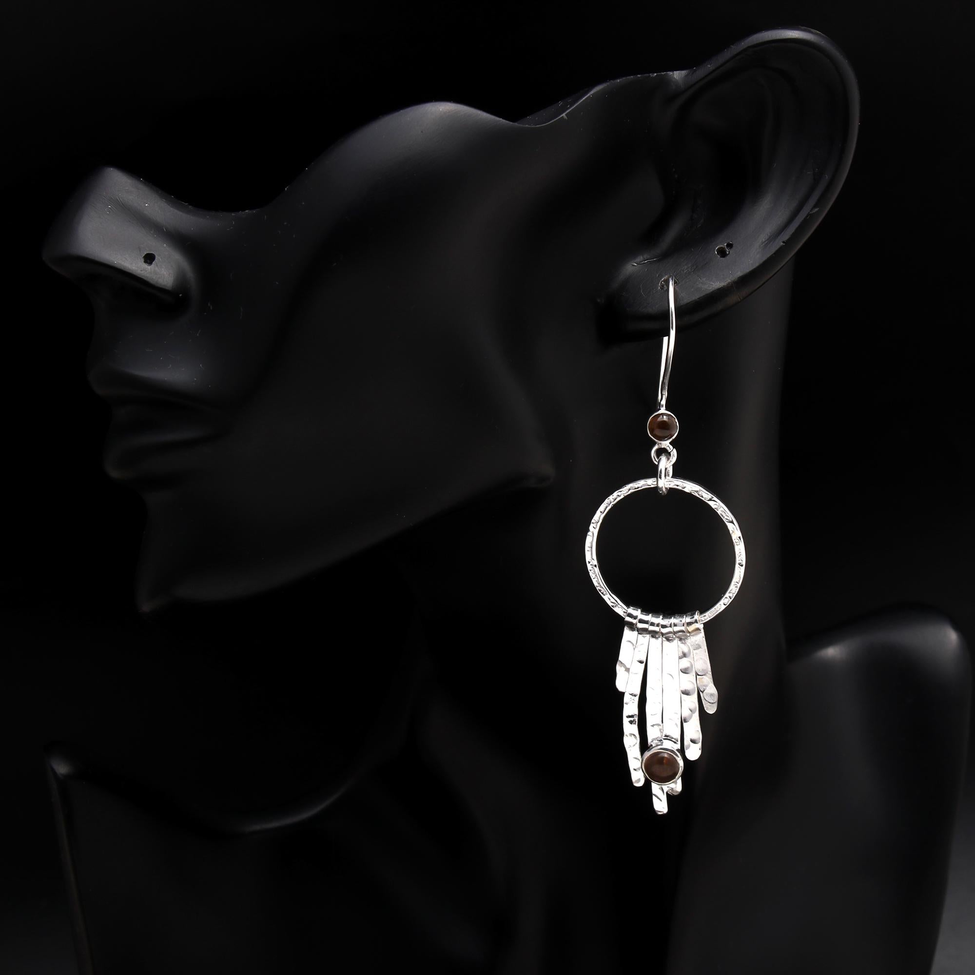 925 Silver Hammered Fringe Dangle Earrings