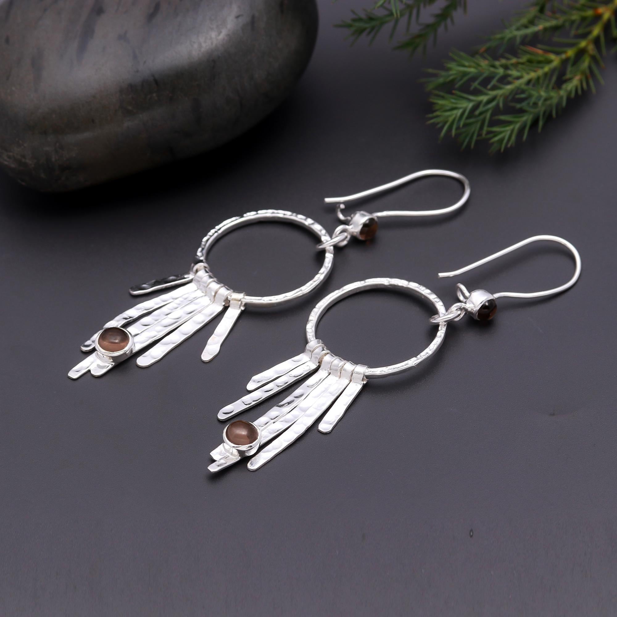 925 Silver Hammered Fringe Dangle Earrings