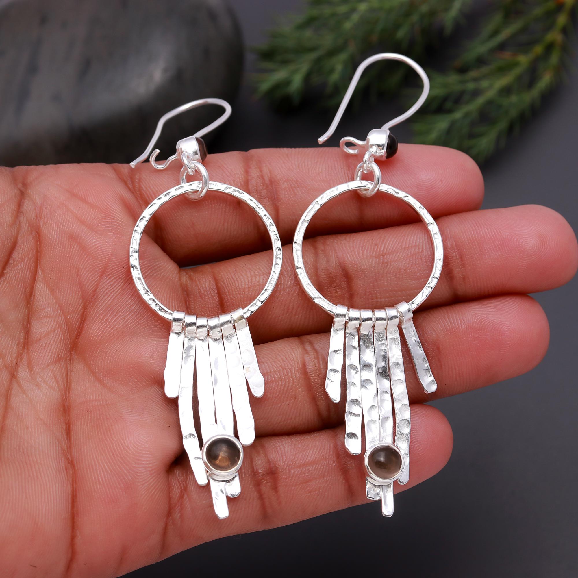925 Silver Hammered Fringe Dangle Earrings