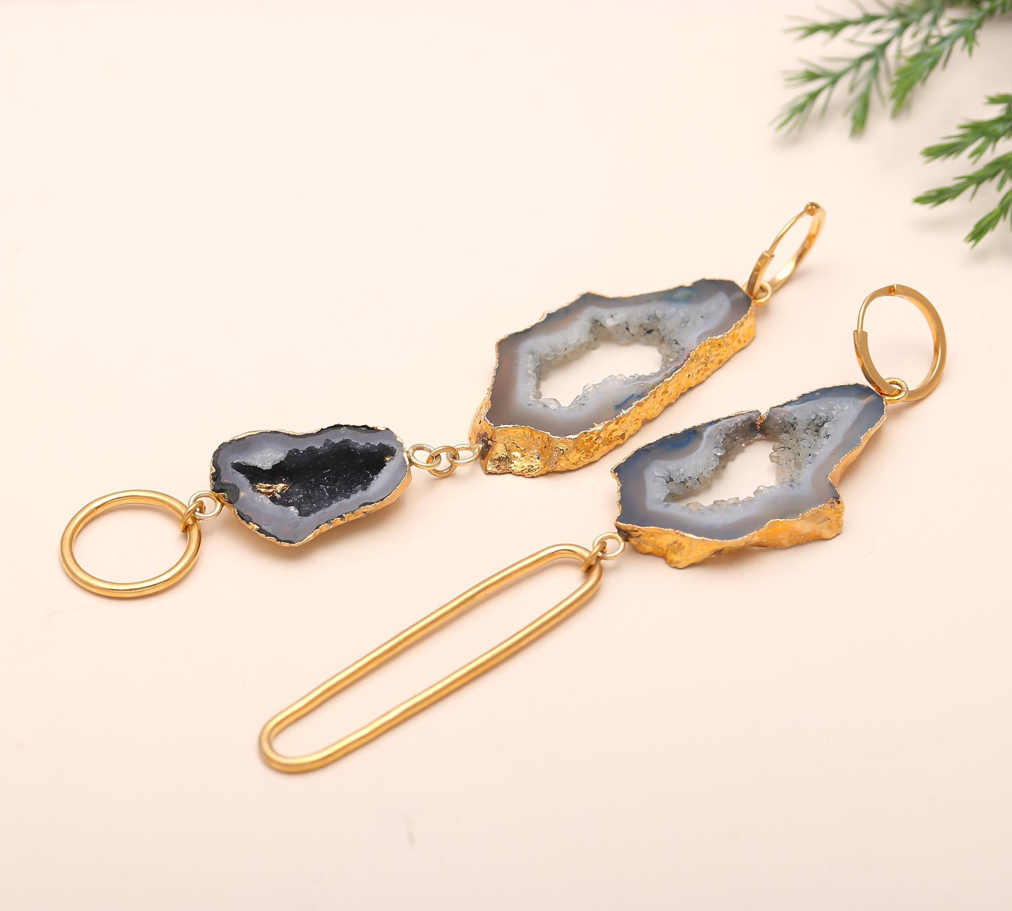 925 Silver Raw Agate Dangle Earrings