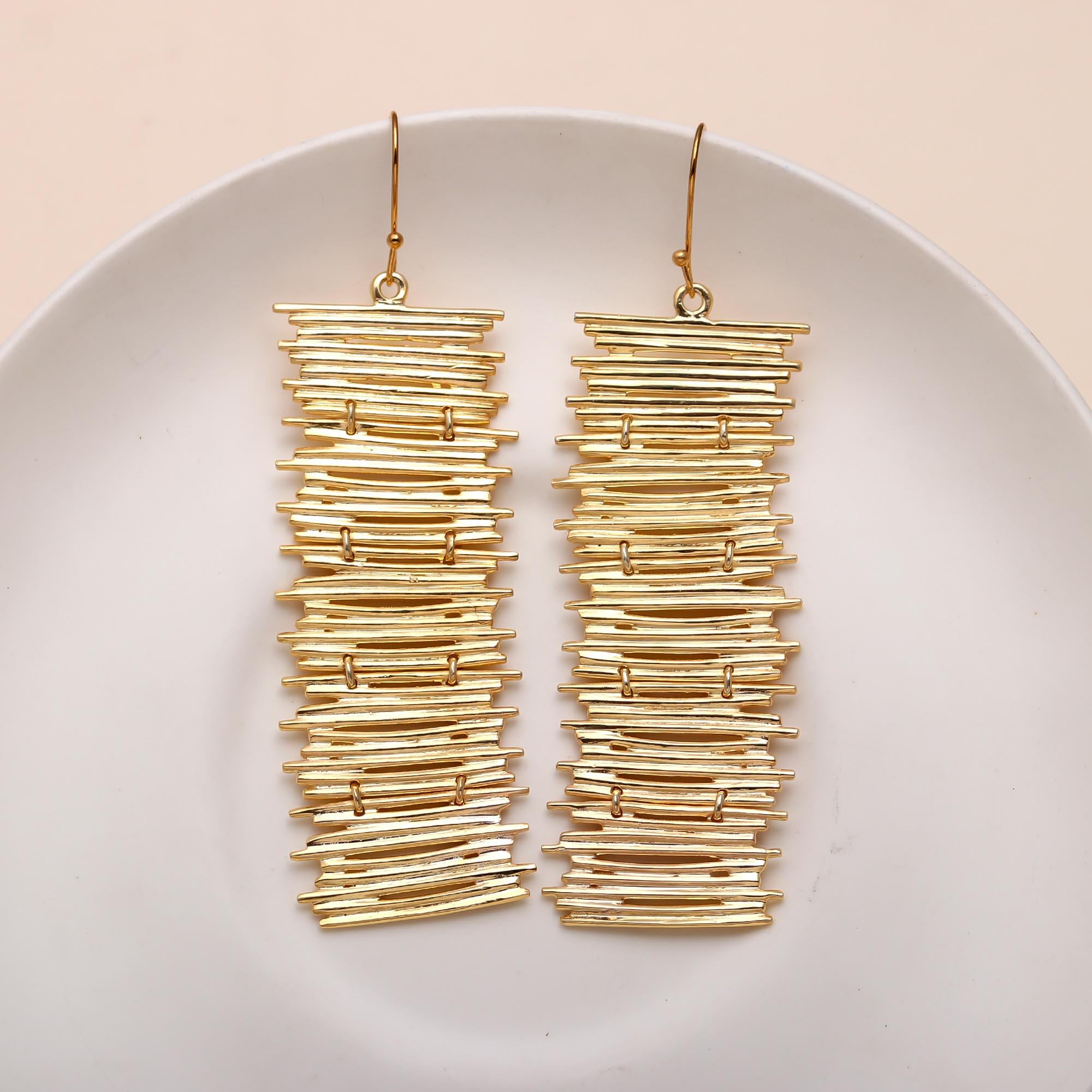 Designer Brass Matte Stick Earrings