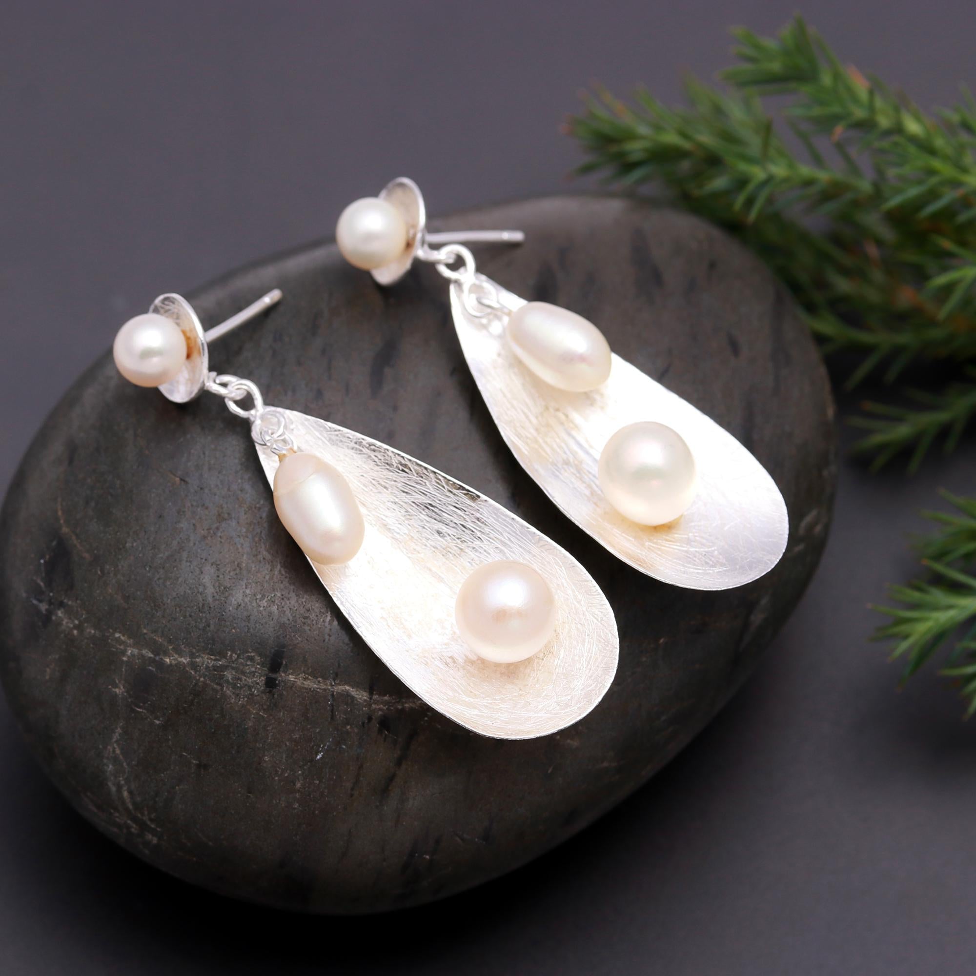 925 Silver Brushed Teardrop Earrings