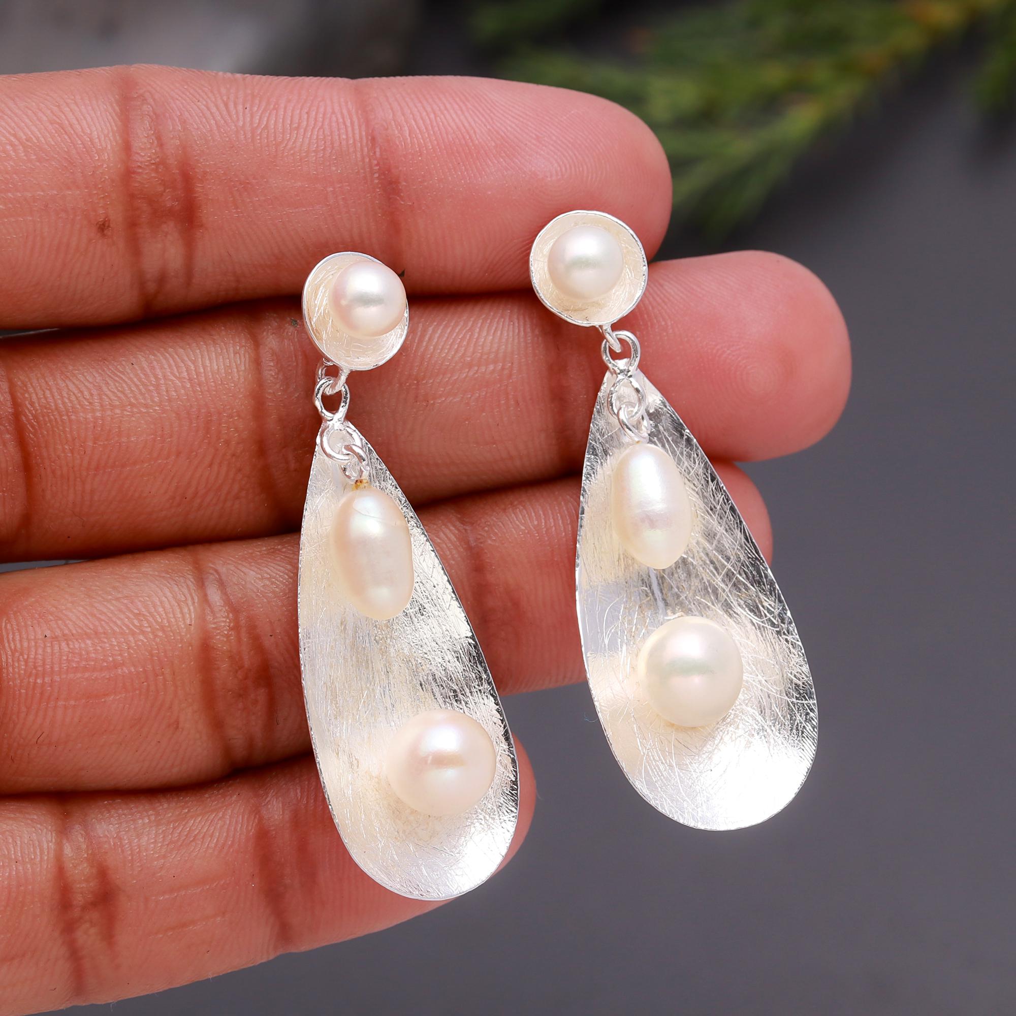 925 Silver Brushed Teardrop Earrings