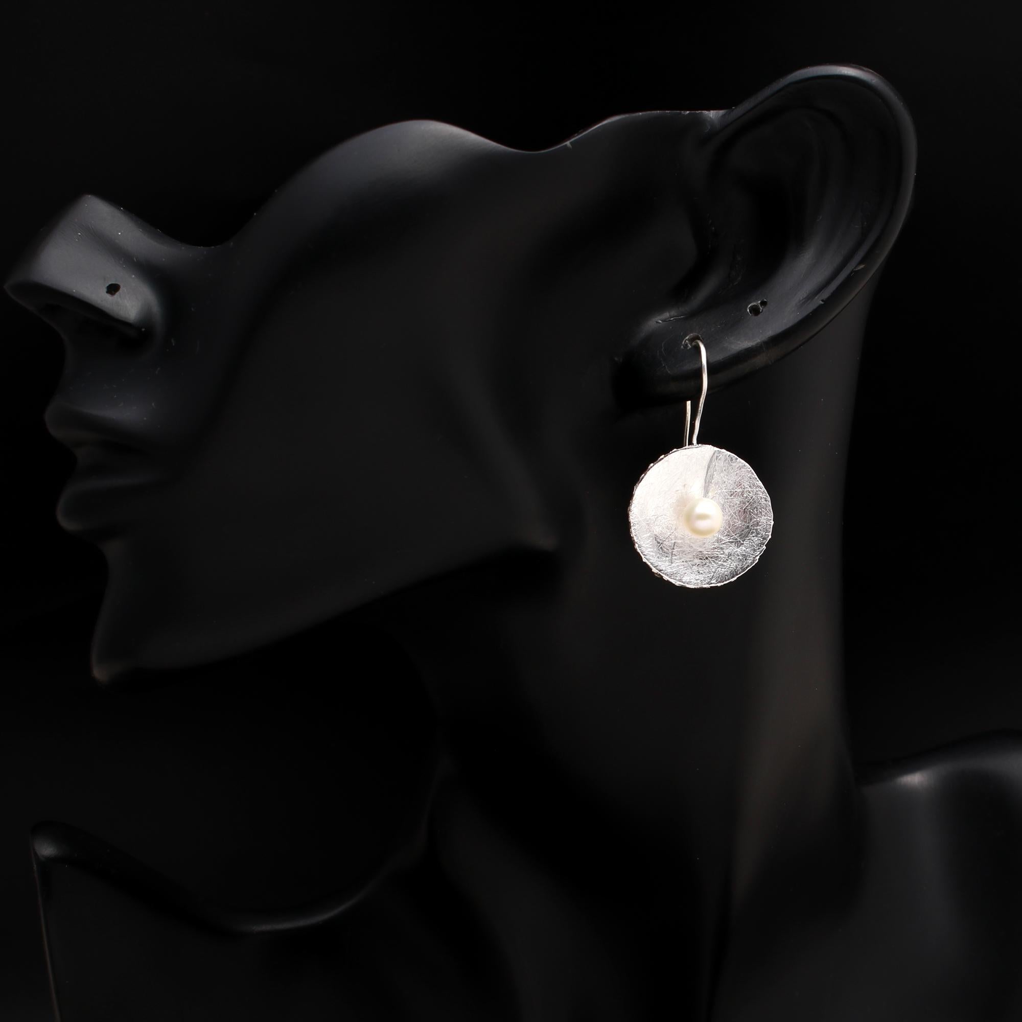 925 Silver Textured Petal Pearls Dangle Earrings