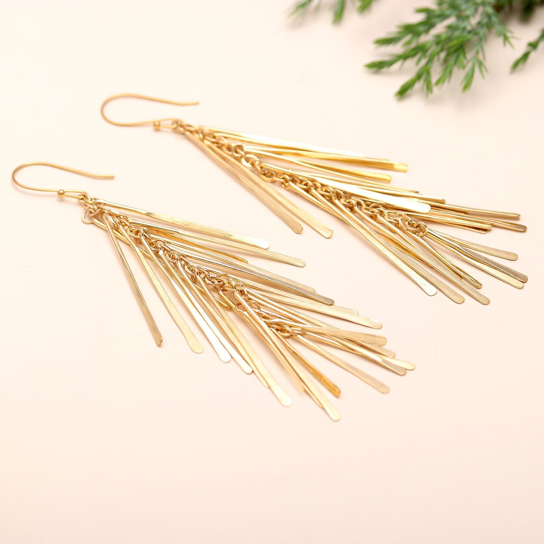The Golden Ray Fringe: Linear Bar Tassel Earrings
