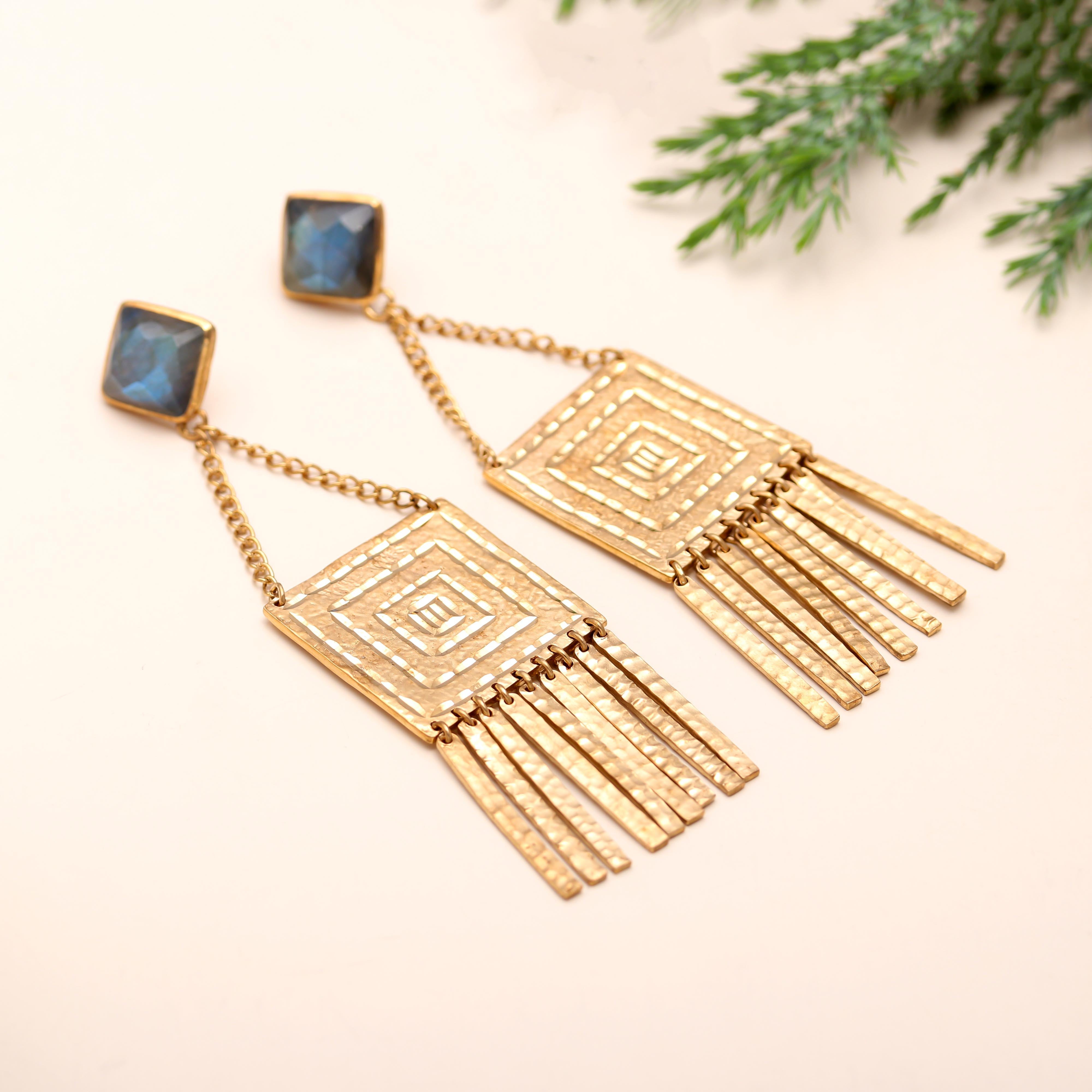 925 Silver Labradorite Fringe Drop Earrings