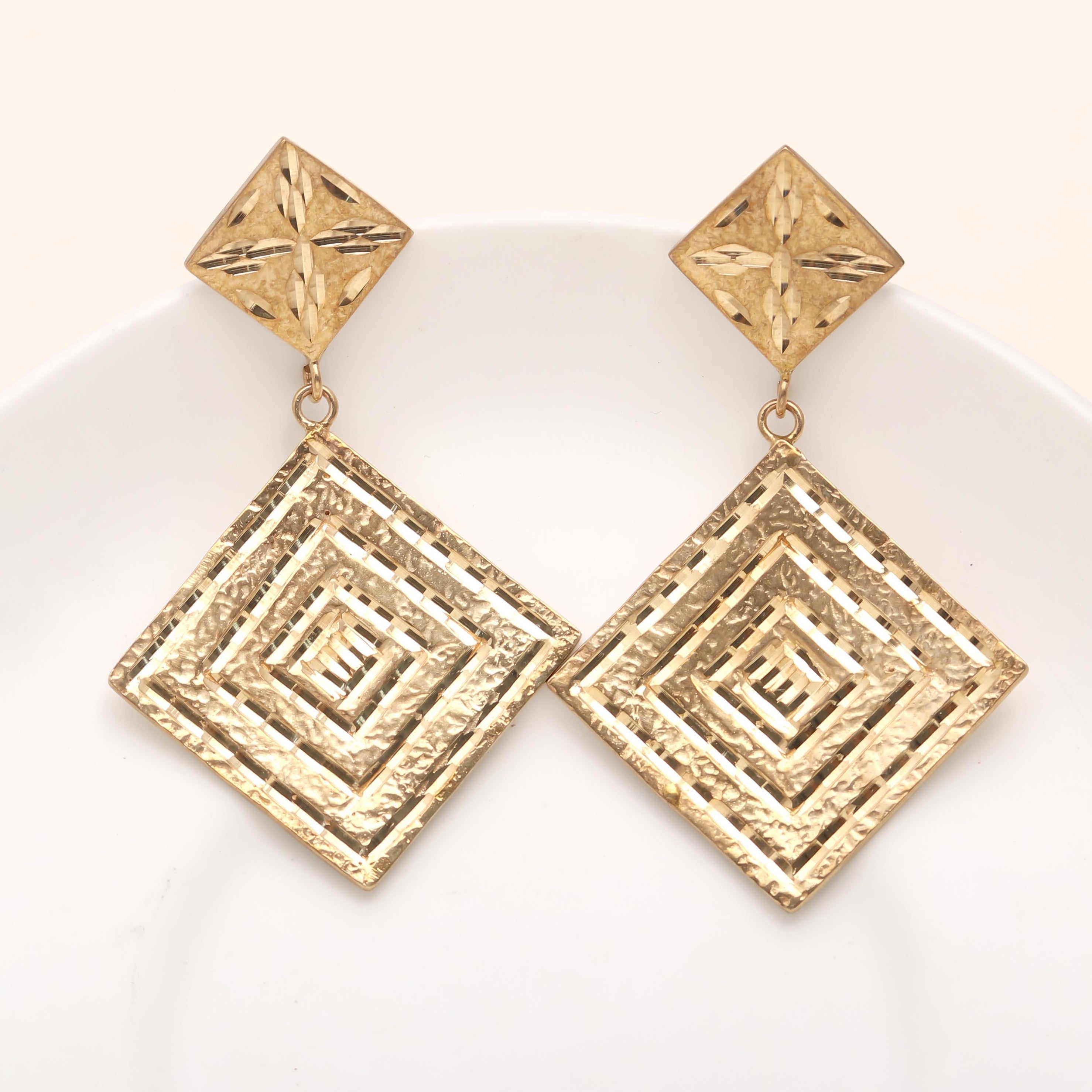 The Golden Maze: Textured Gold Drop Earrings