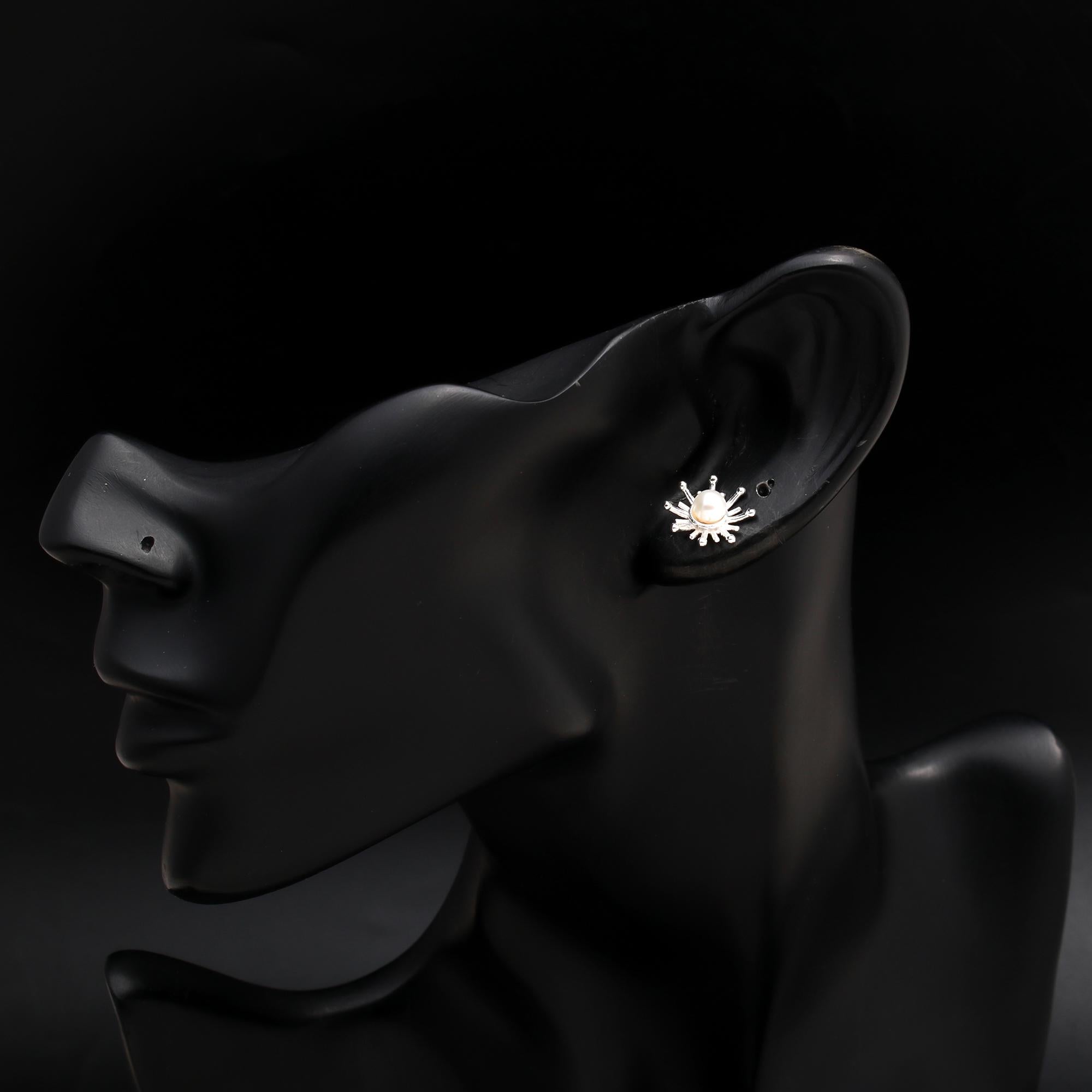 925 Silver Pearl Sunburst Stud Earrings