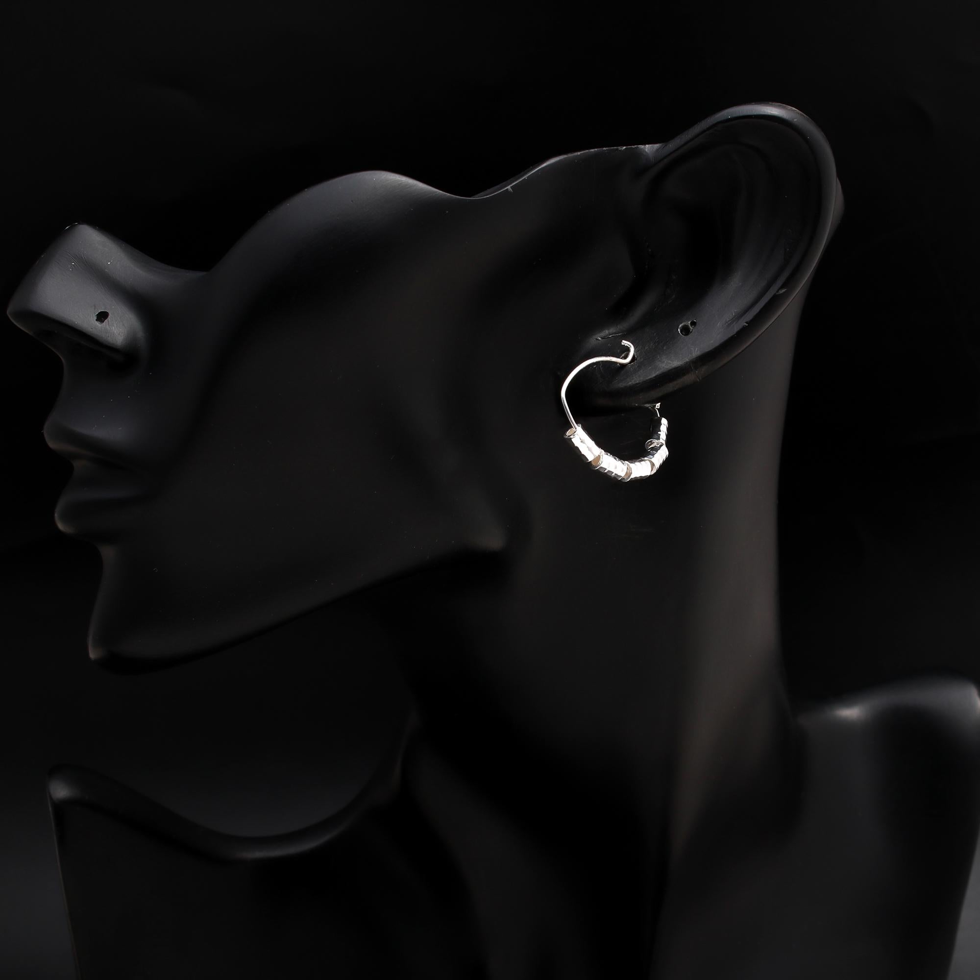 925 Silver Textured Beads Hoop Earrings