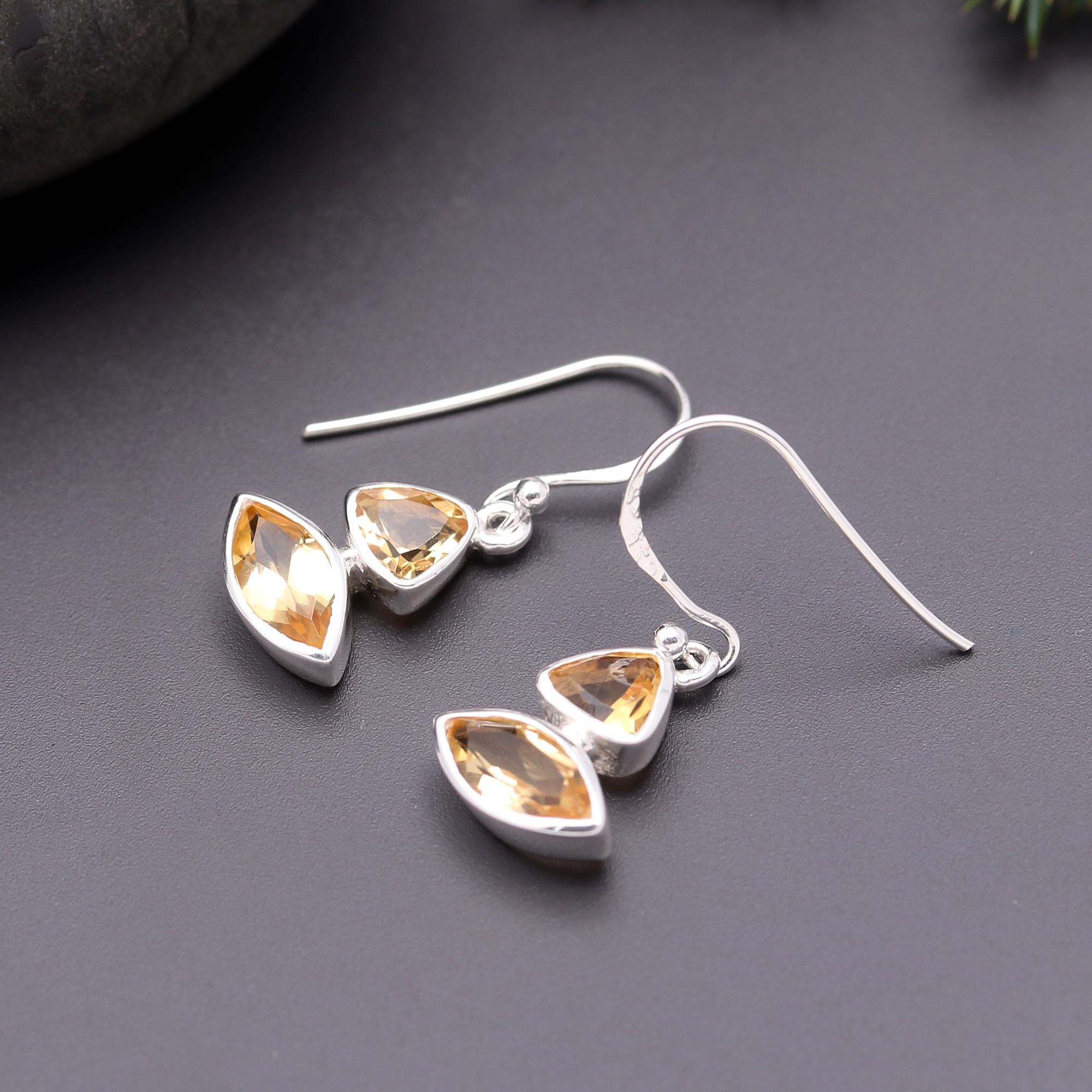 925 Silver Citrine Dangle Earrings