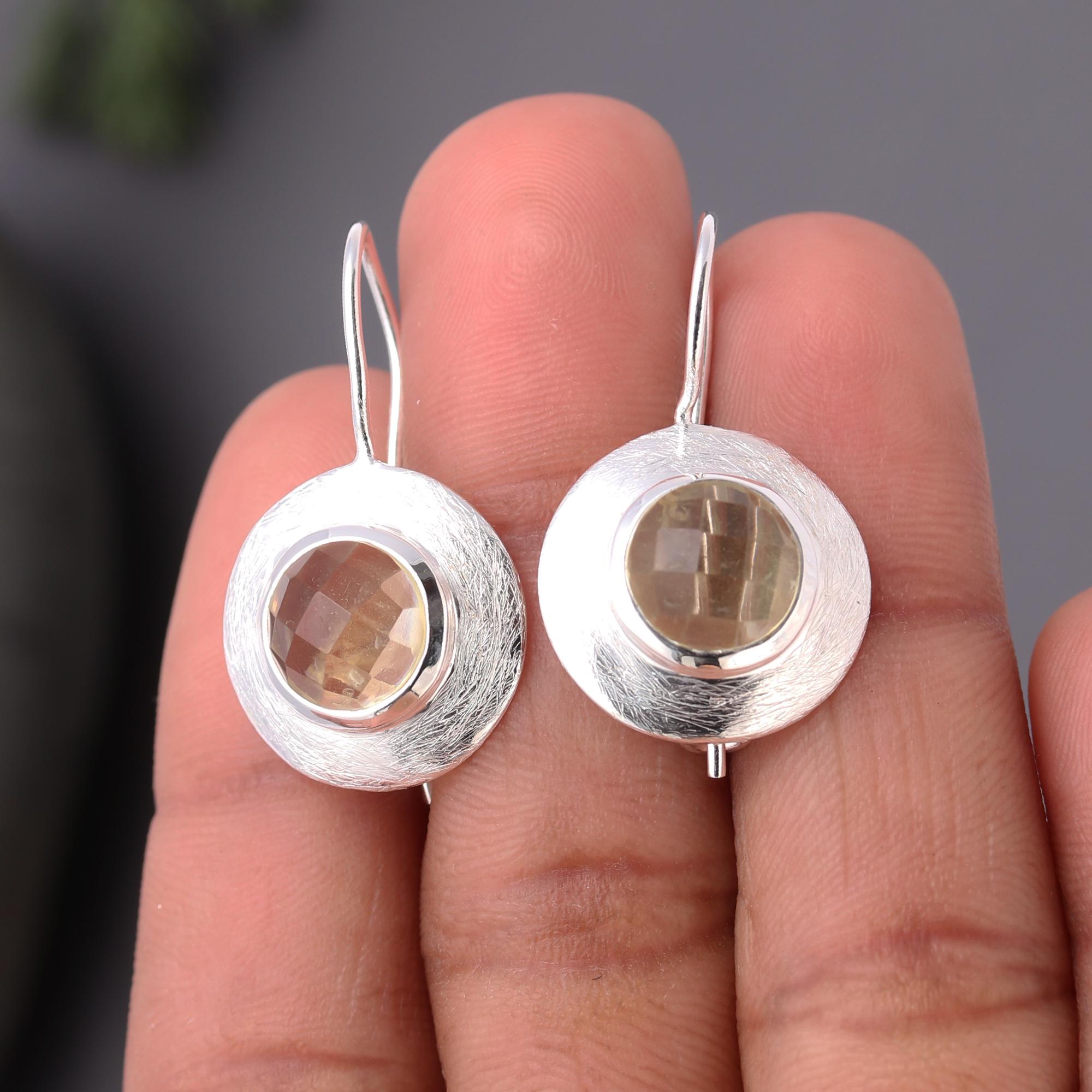 925 Silver Faceted Smoky Quartz Dangle Earrings