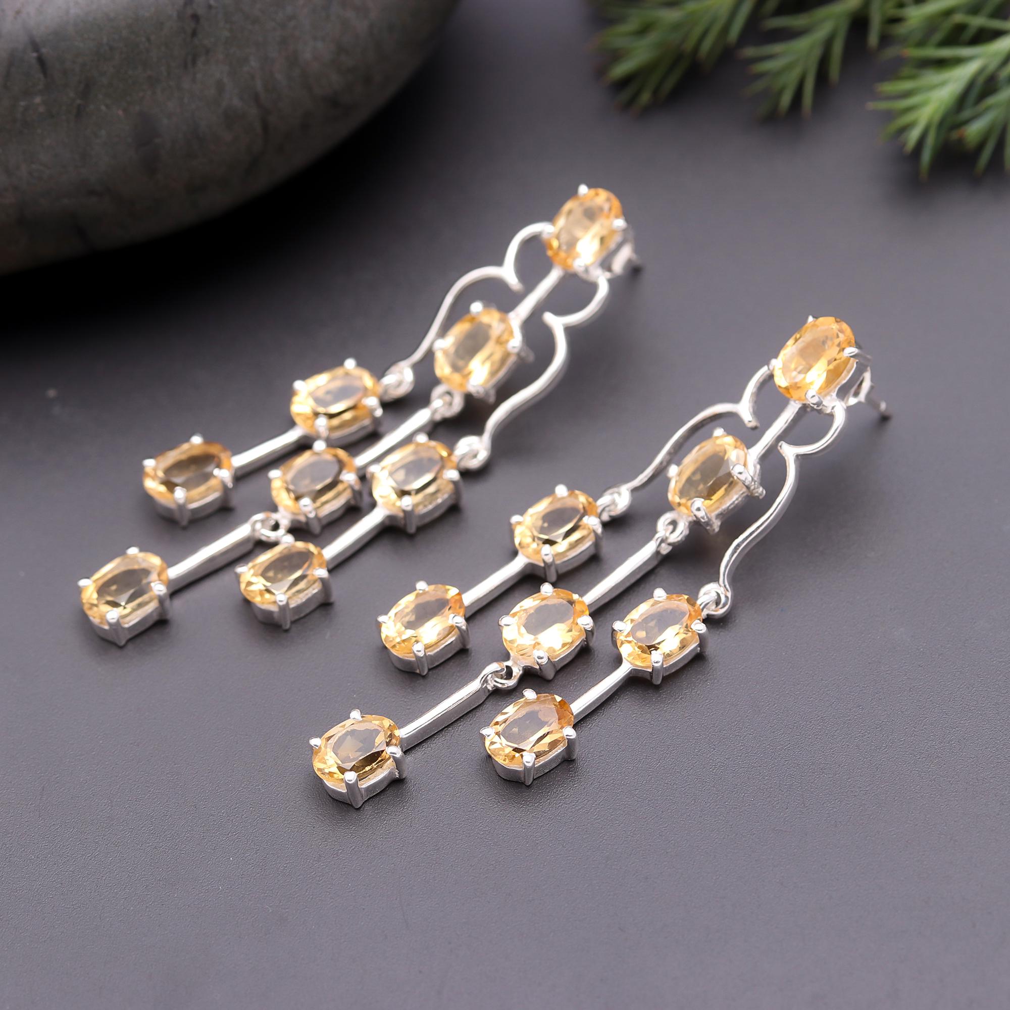 925 Silver Citrine Chandelier Earrings