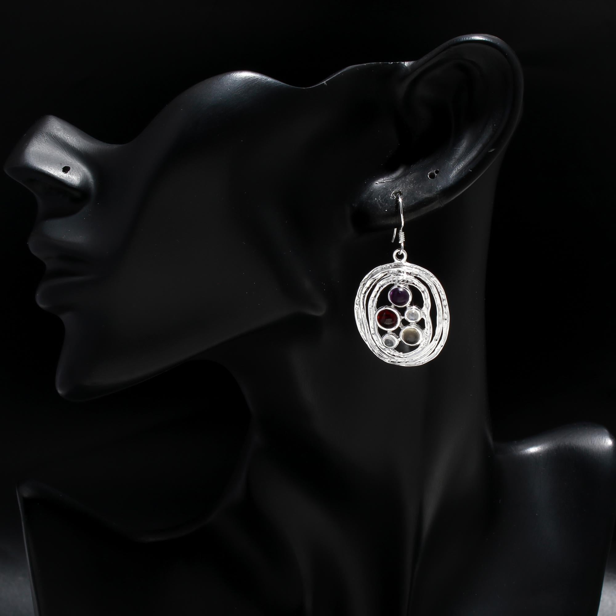 925 Silver Textured Oval Dangle Earrings