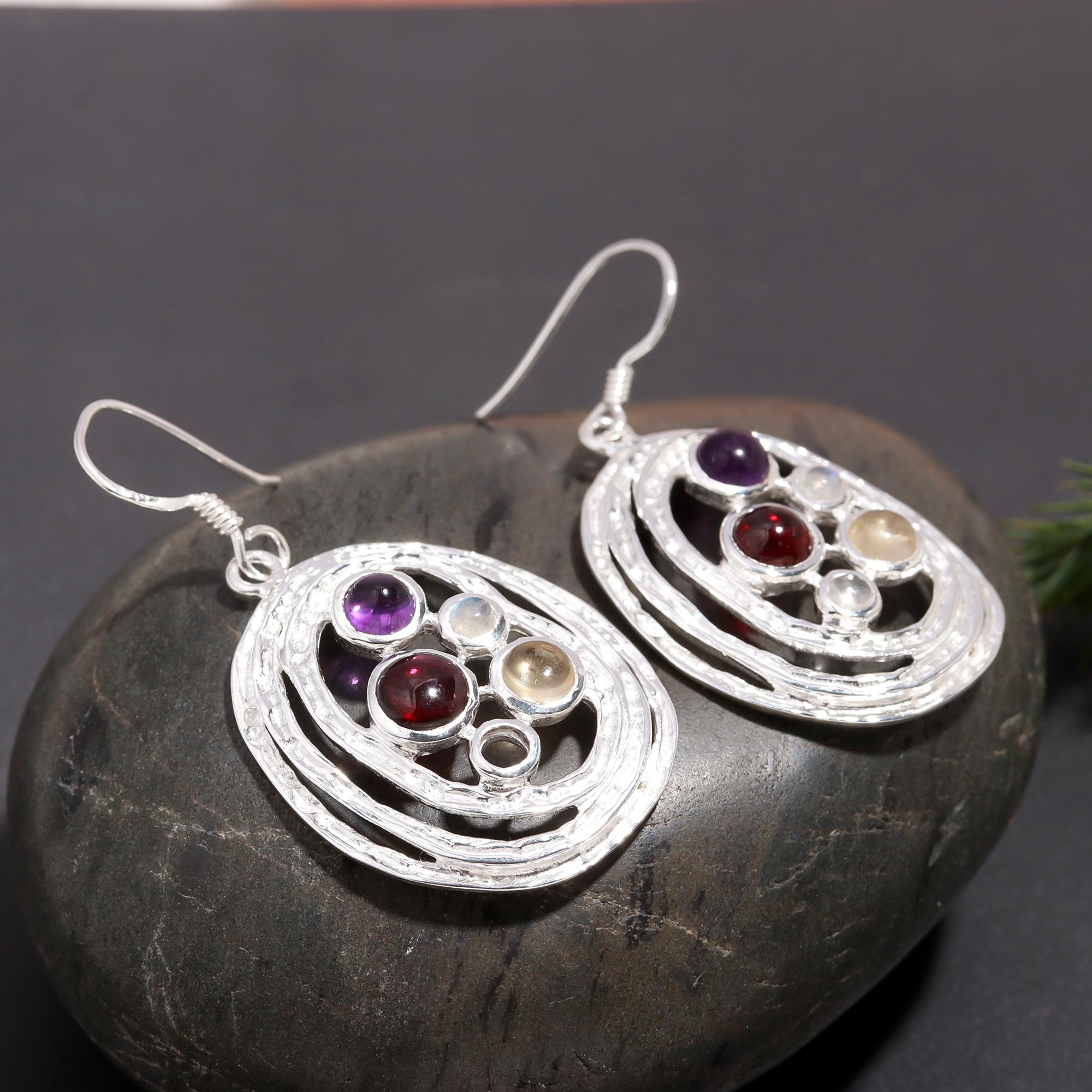 925 Silver Textured Oval Dangle Earrings