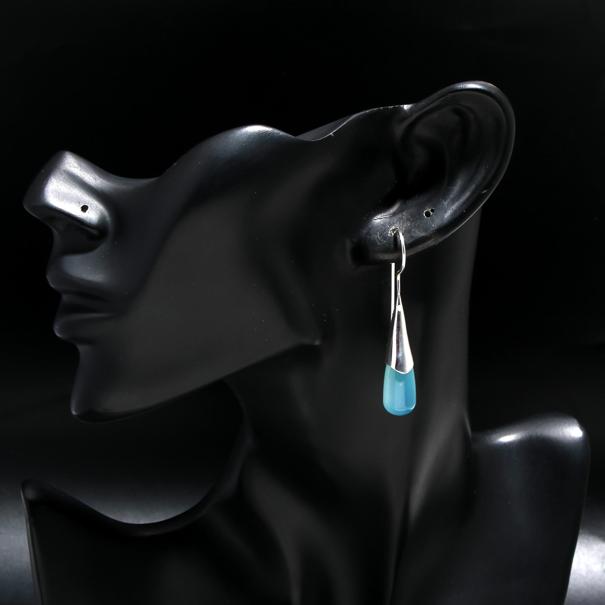 925 Silver Blue Chalcedony Long Drop Earrings