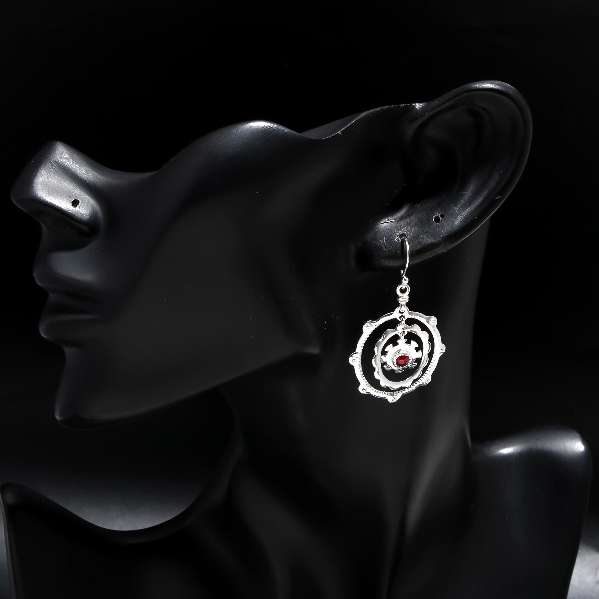 925 Silver Garnet Dangle Earrings