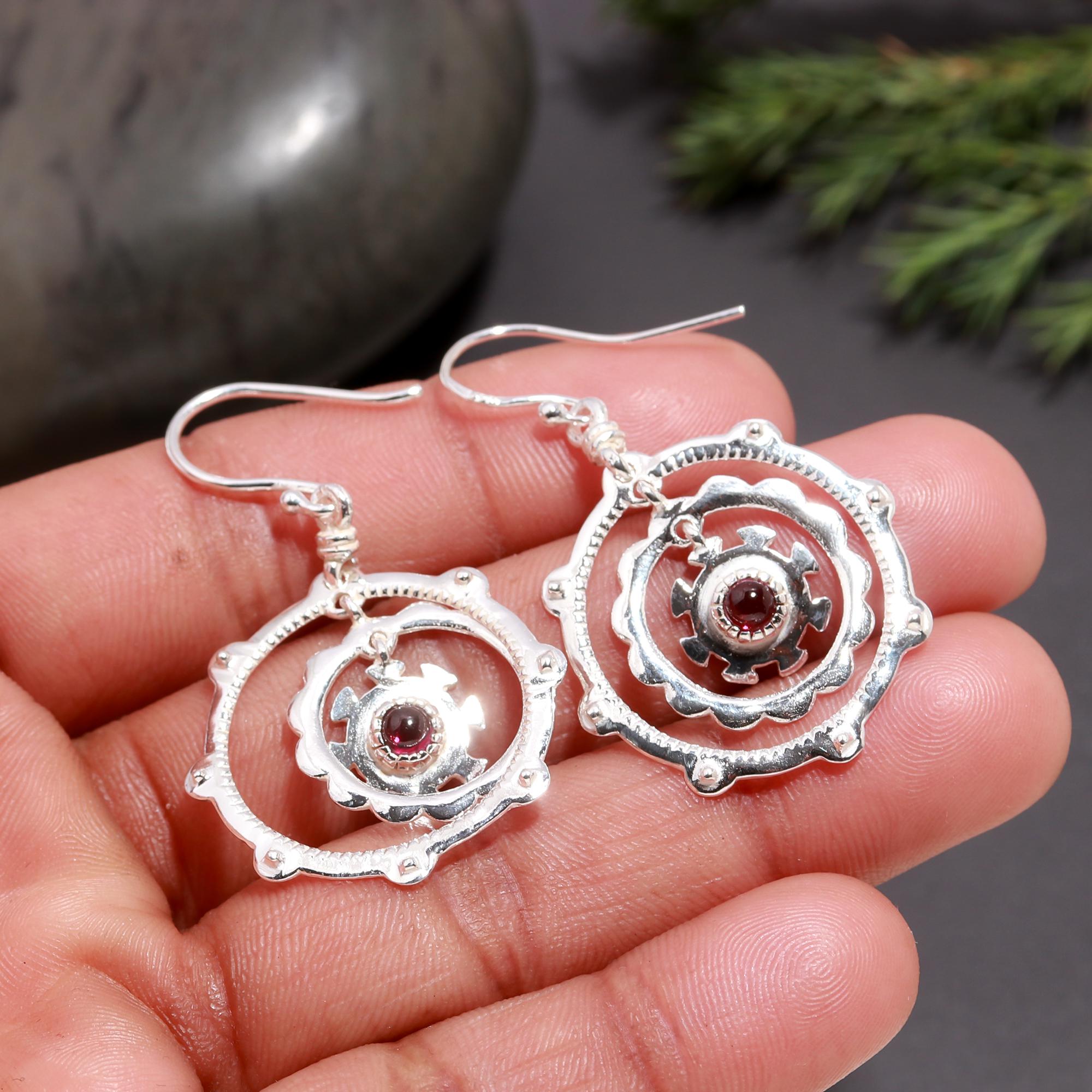 925 Silver Garnet Dangle Earrings