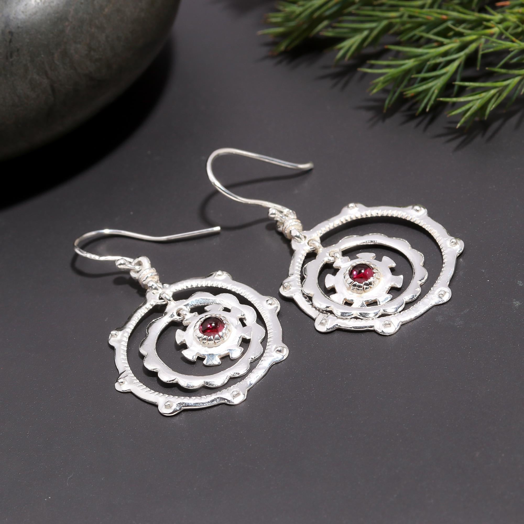 925 Silver Garnet Dangle Earrings
