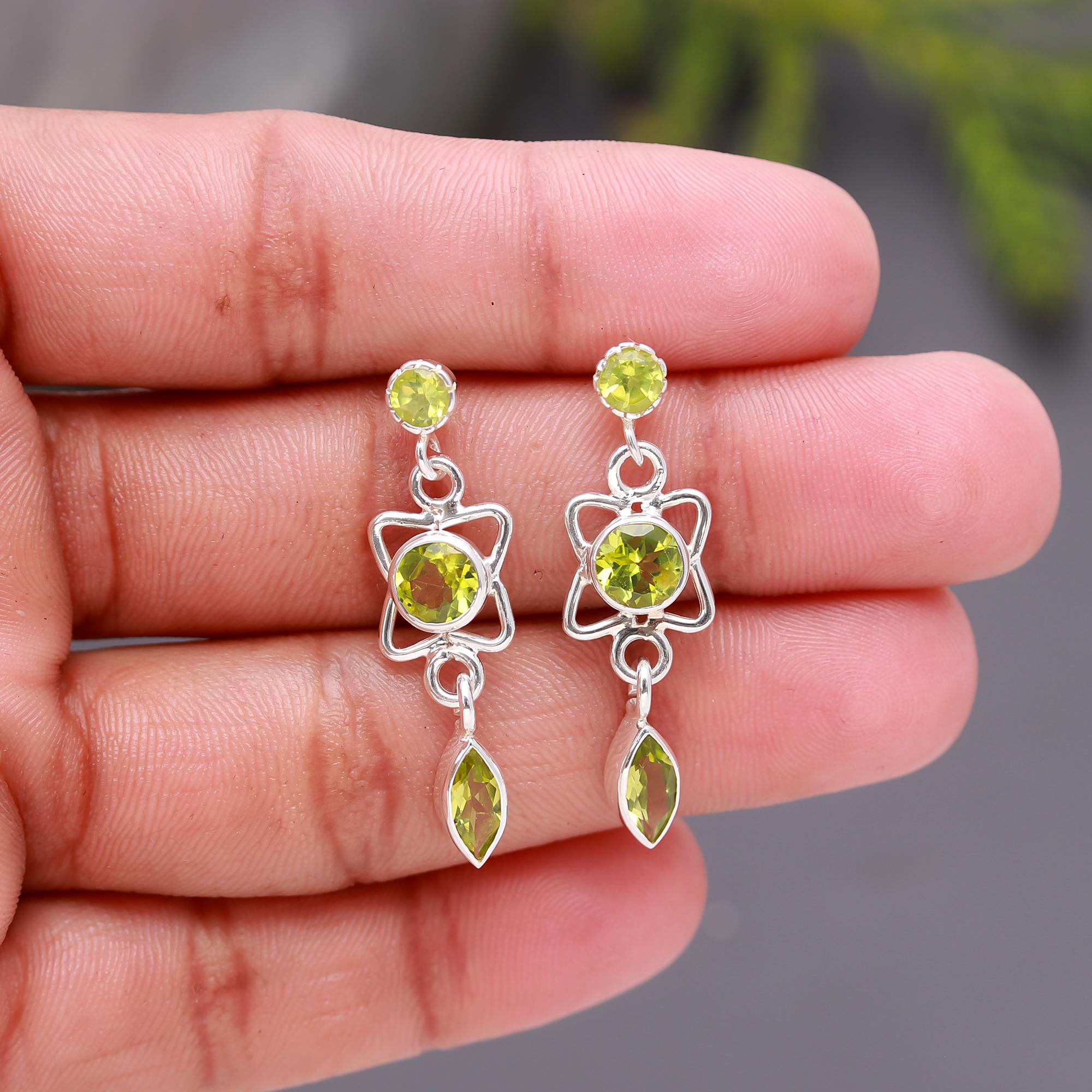 925 Silver Peridot Drop Earrings