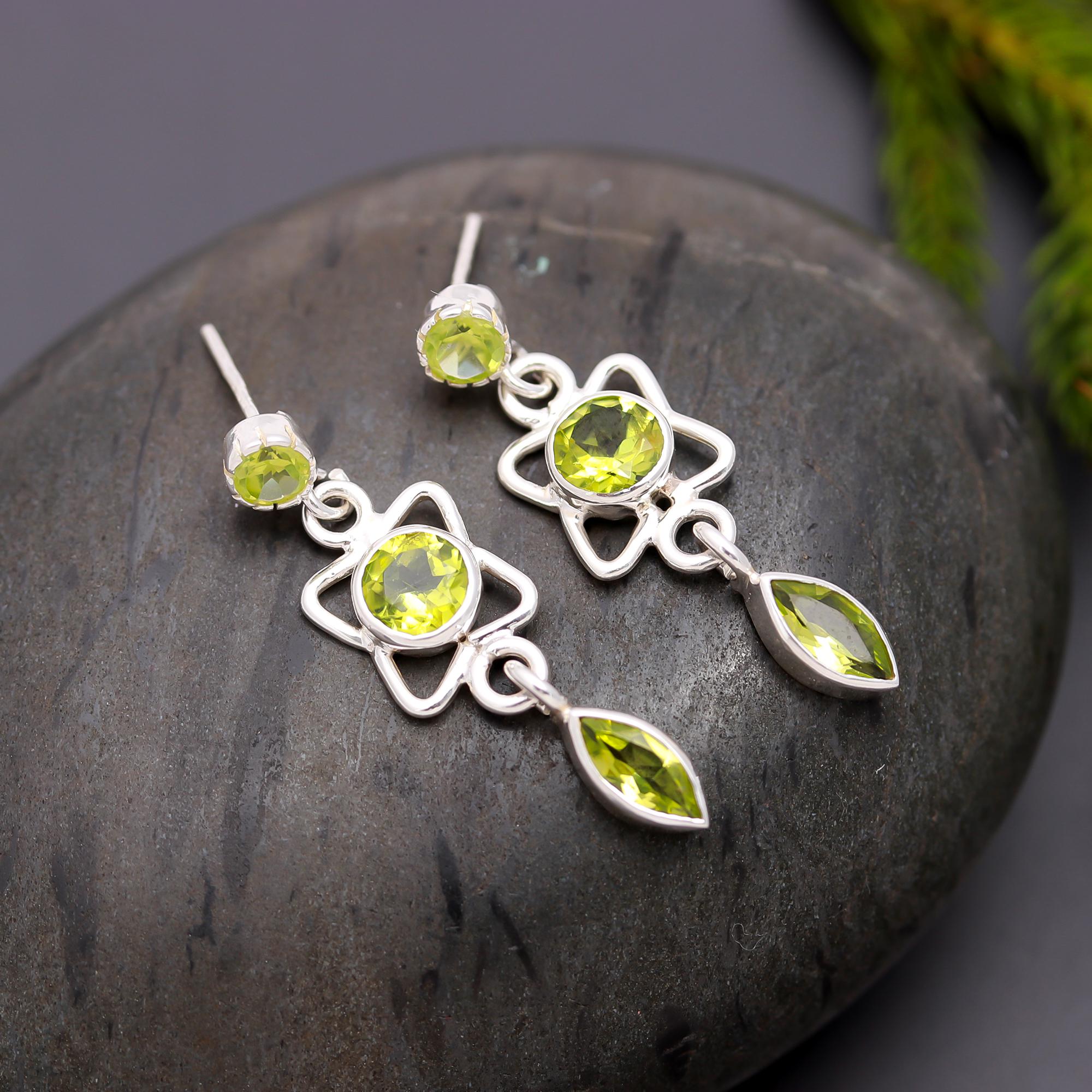 925 Silver Peridot Drop Earrings