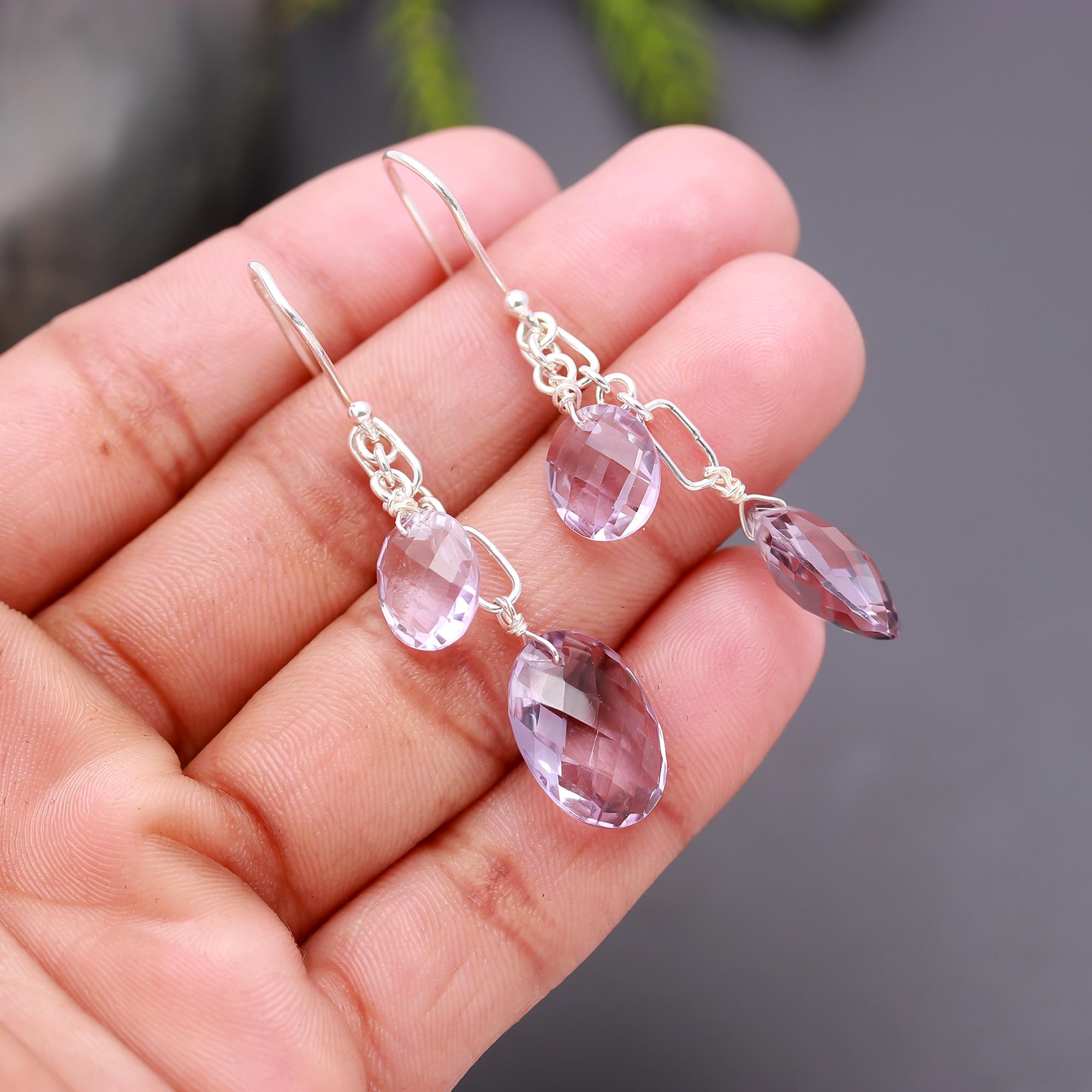 925 Silver Faceted Amethyst Dangle Earrings