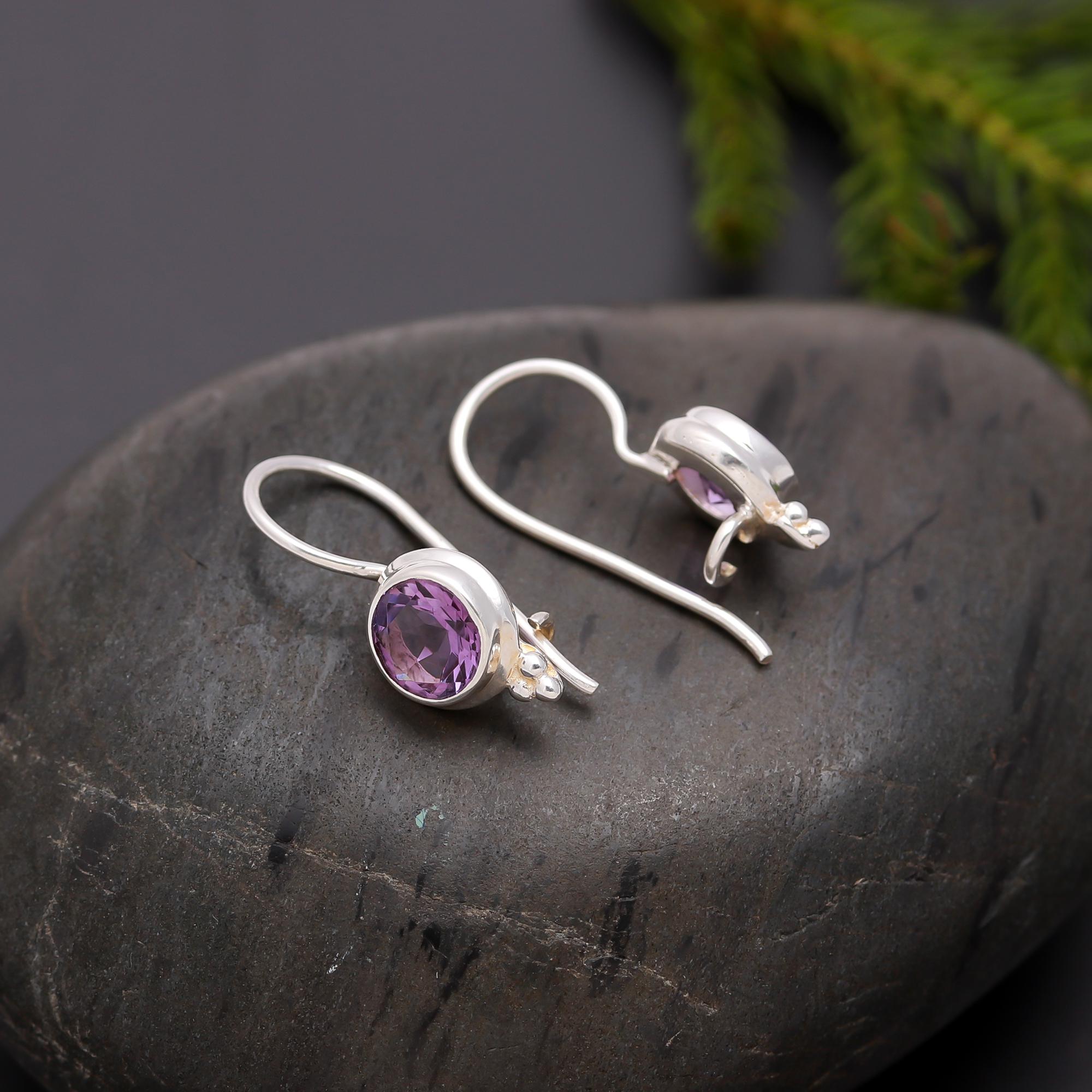 925 Silver Amethyst Hook Earrings